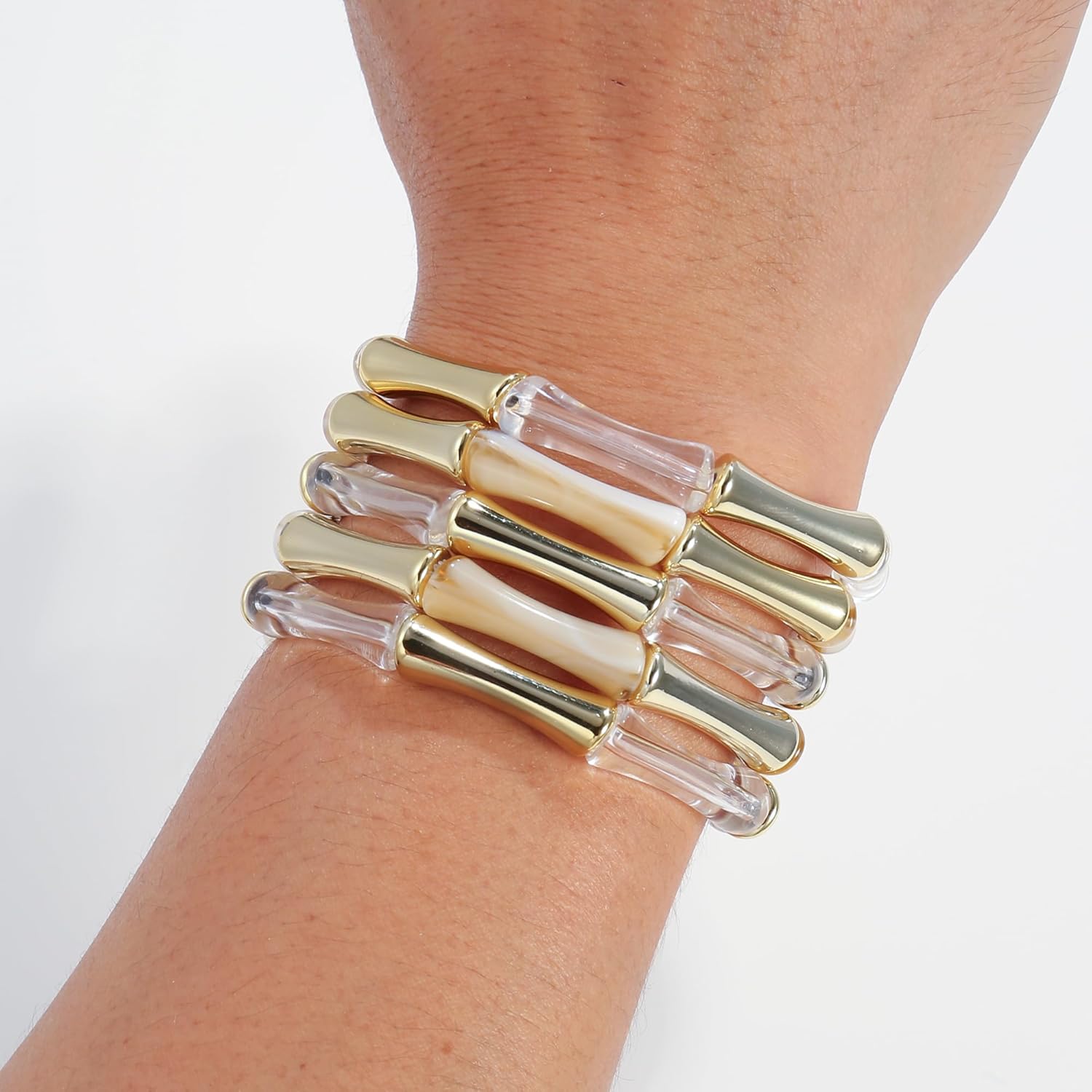 Gold Tube Bangle Bracelets for Women Stackable Bamboo Chunky Acrylic Beads Stretch Friendship Summer Beach Bracelet Jewelry - Image 7