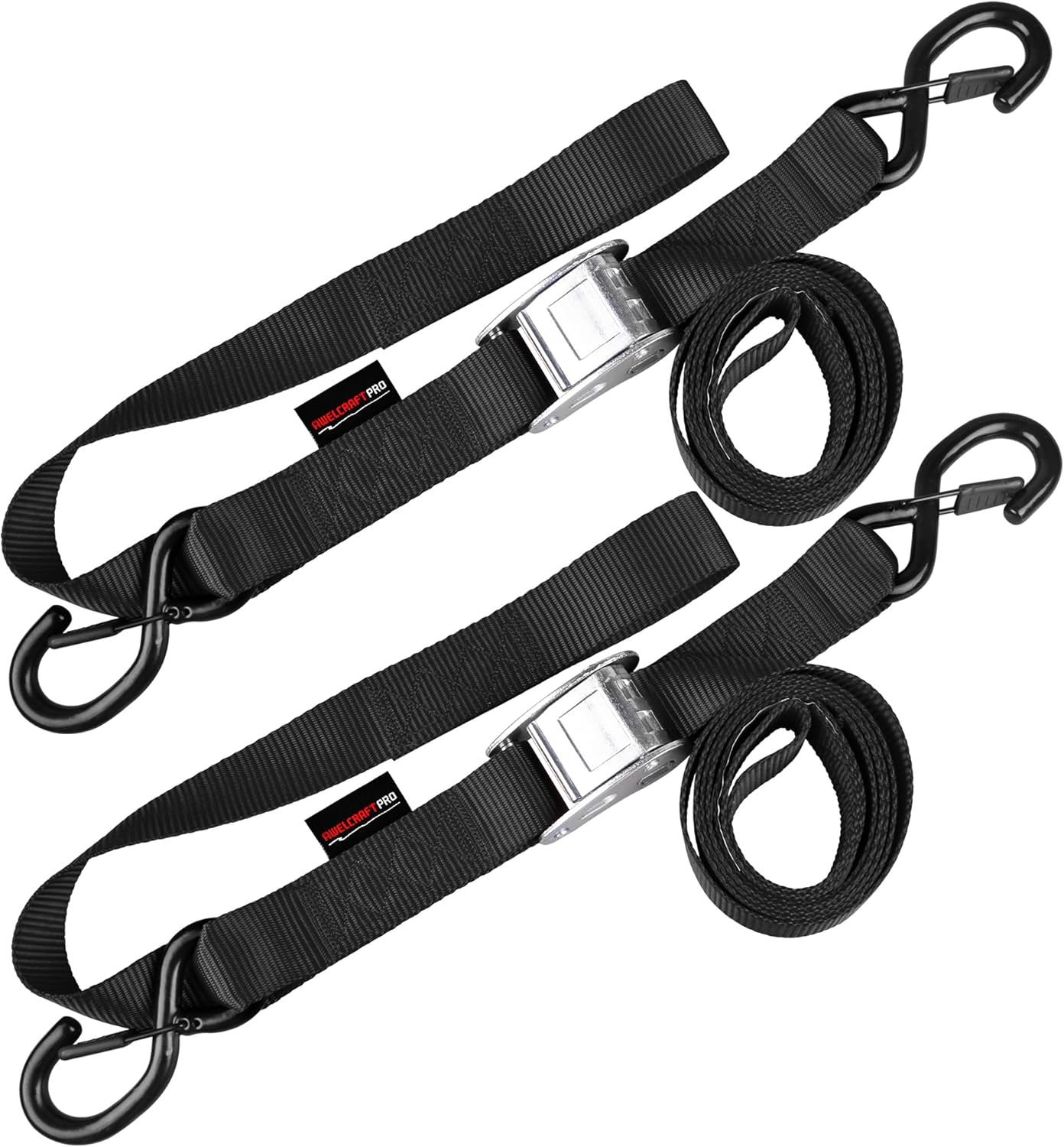 Motorcycle Tie Down Straps (2 Pack) Lab Tested 3,300lb Break Strength, Steel Cambuckle Tiedown Set with Integrated Soft Loops - Better Than a Ratchet Black