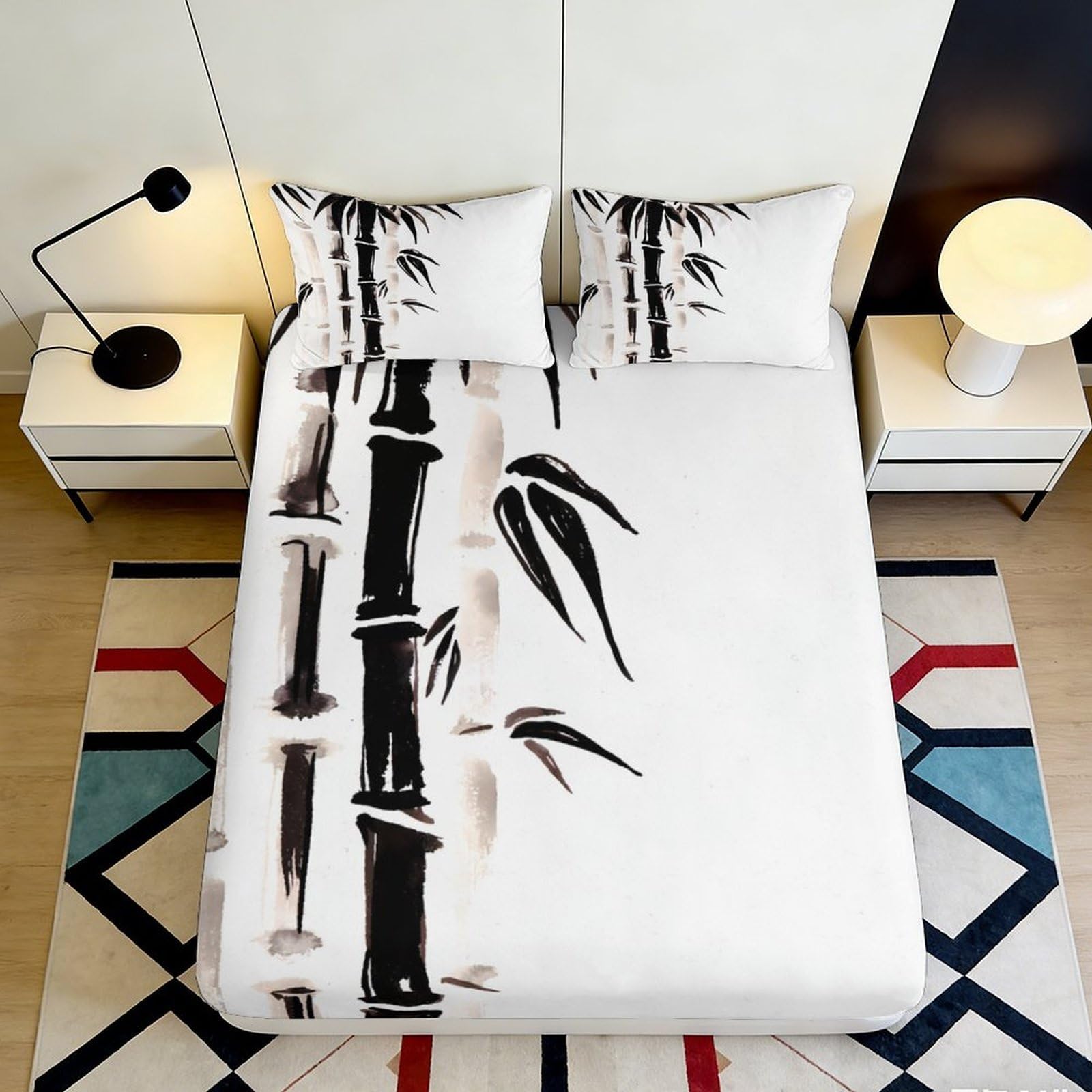 Pnayamiorkfel Style-2 3D Printed Bamboo Brushstroke Fitted Sheet Microfiber Soft Artistic Bed Cover For Bedroom Guest Room 90X200x25cm