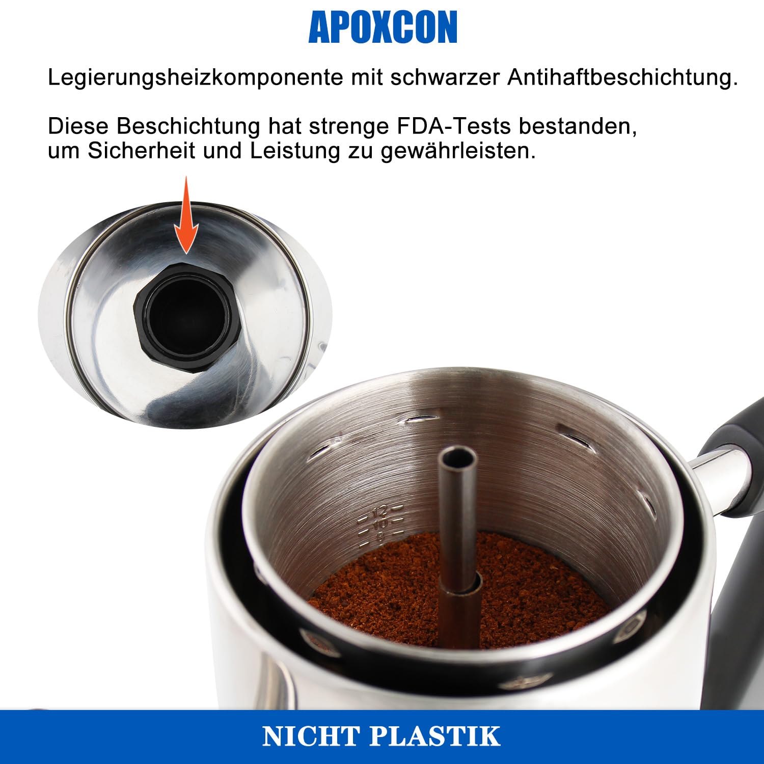 APOXCON Elektrischer Kaffee Perkolator für 12 Tassen, Schnellbrüh-System mit hitzebeständigem Glasknopf für Zuhause und Büro, Kabellos, CE-Zertifiziert
