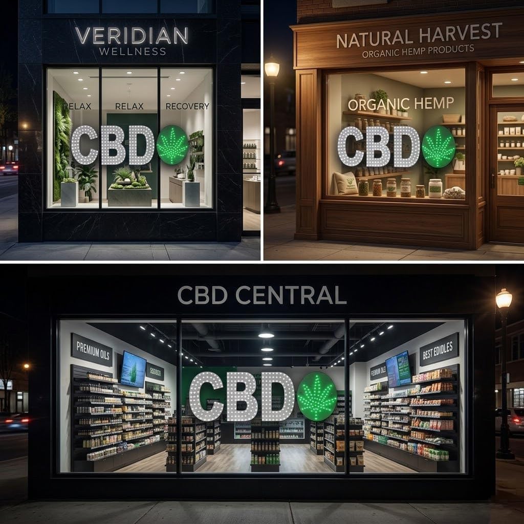 EPL CBD LEAF White Green, LED 3G Sparkling Sign, Eye-Catching, Super Bright, 10"x30" Remote, Cannabis Dispensary Shop, Business decor, Storefront display