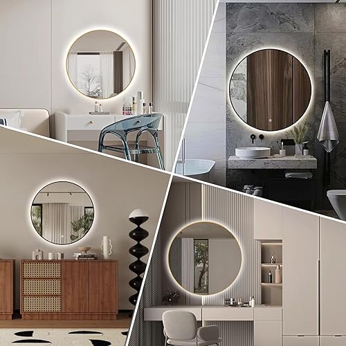 Miniatura 9 de Niccy Espejo redondo retroiluminado LED de 40 pulgadas para baño, espejo de pared con marco negro, espejos circulares inteligentes LED con 3 colores