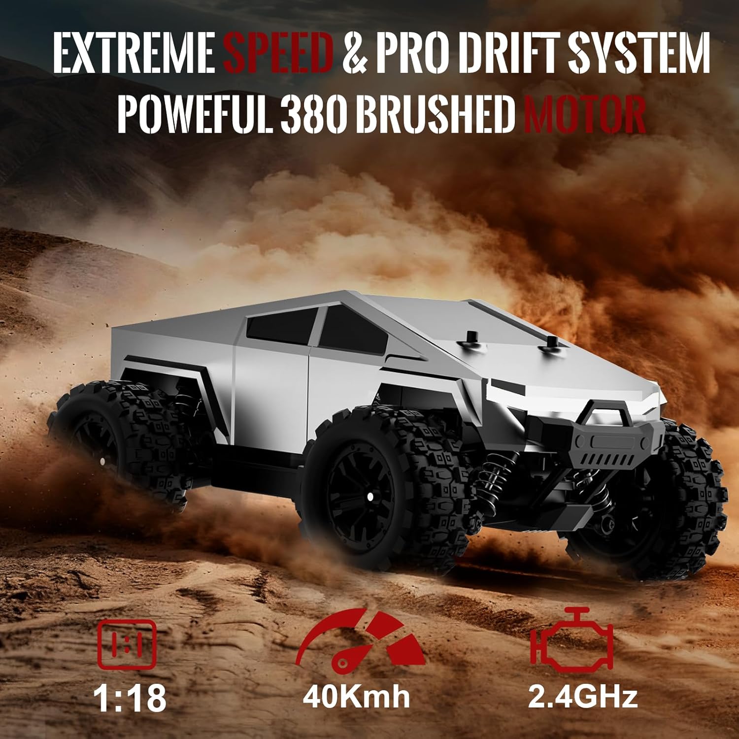 1:18 Fast RC Car 40 KM/H High Speed 4WD Remote Control Monster Truck 4X4 Off Road All Terrain with 2 Batteries/2 PVC Shell Pickup, 2.4GHz Remote Control, Ideal Gifts for Christmas/Happy New Year