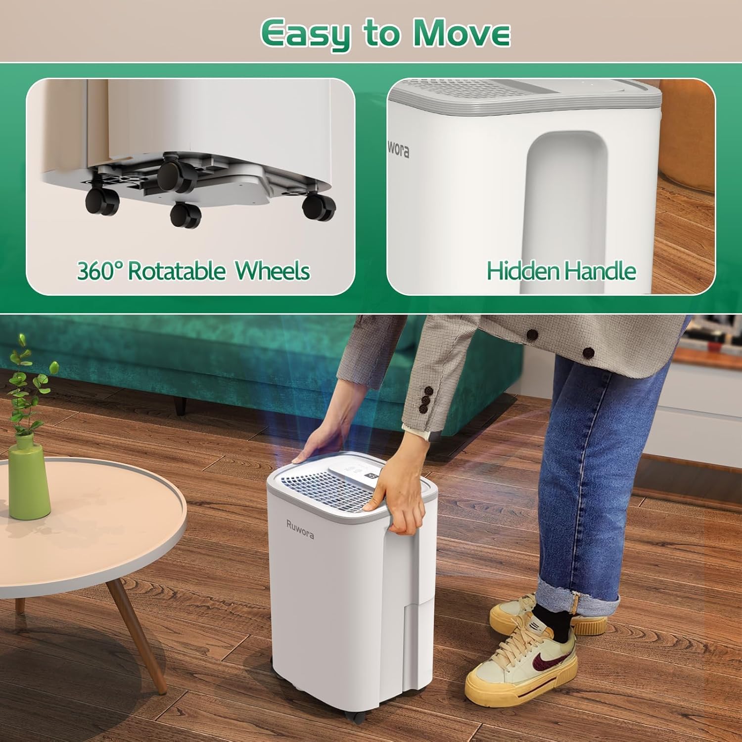 Dehumidifier for Home, Dehumidifier 4500 Sq.Ft 50 Pint, Dehumidifiers with Drain Hose, 0.66 Gallon Water Tank, RUWORA Dehumidifiers for Basement Bedroom Bathroom RV, 24H Timer, Overflow Protection