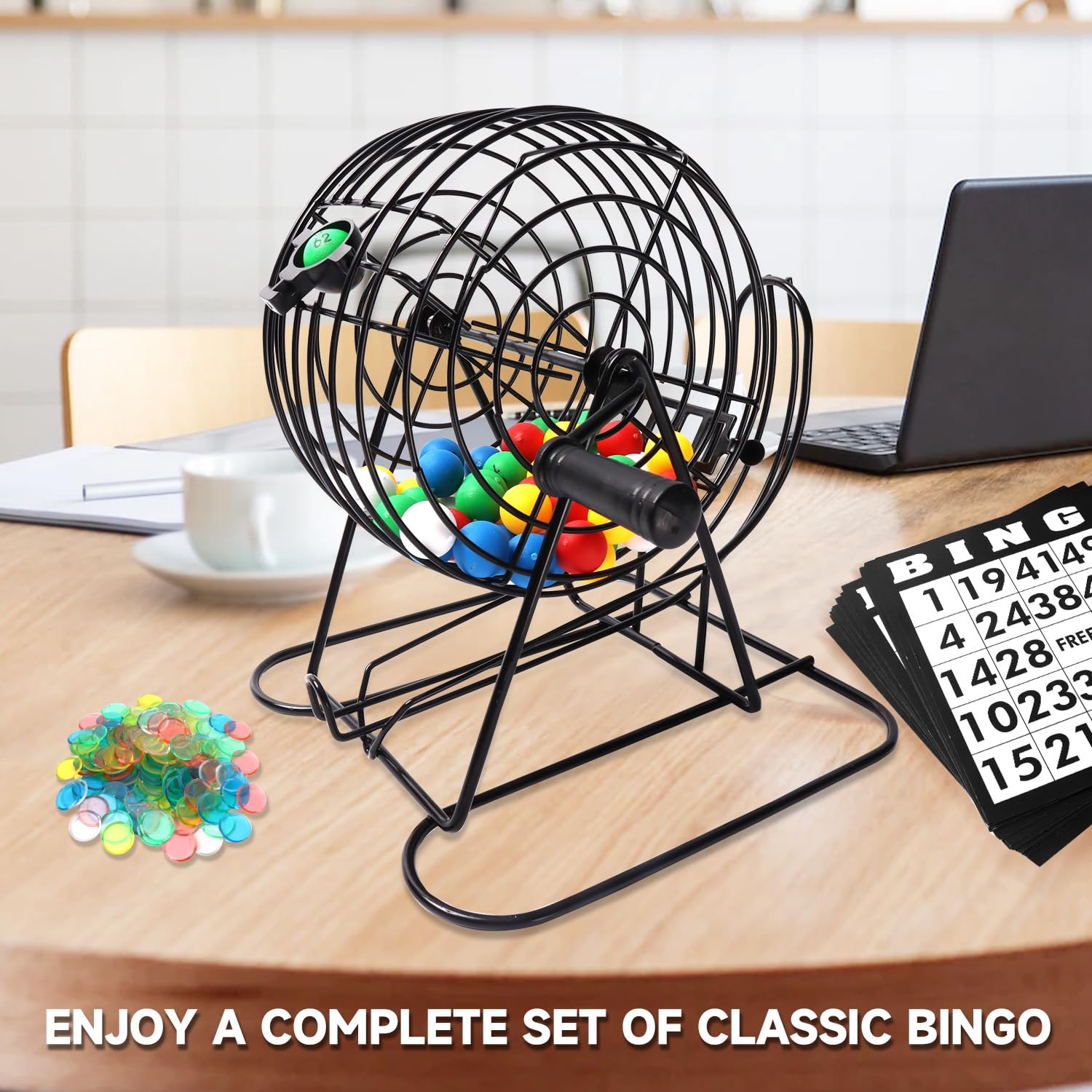 GSE Games & Sports Expert Deluxe Bingo Spiel Set mit Stahlkäfig, Master Board, 75 Bälle, 300 Chips, 50 Bingo Karten für Freundespartys, Spieleabend