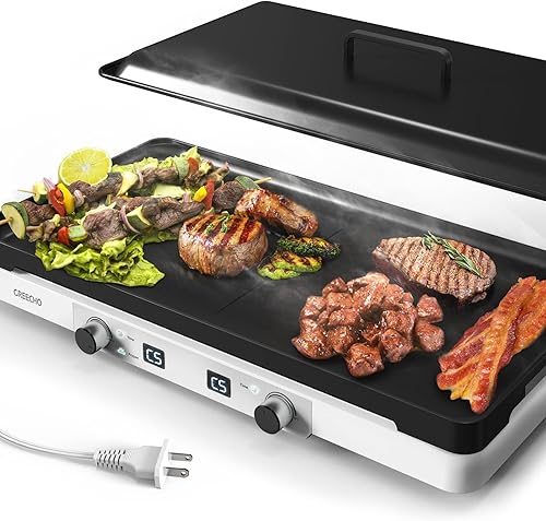 GREECHO Cocina de inducción portátil, 2 quemadores eléctrica con sartén extraíble, calefacción de 5 engranajes y control independiente, quemador