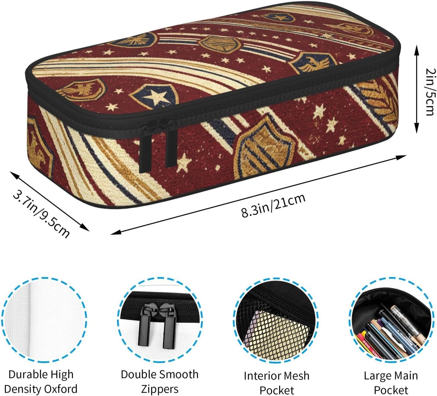 Vintage Shield Stripe Full-print Multifunctional Pen Organizer Storage Pouch image 5