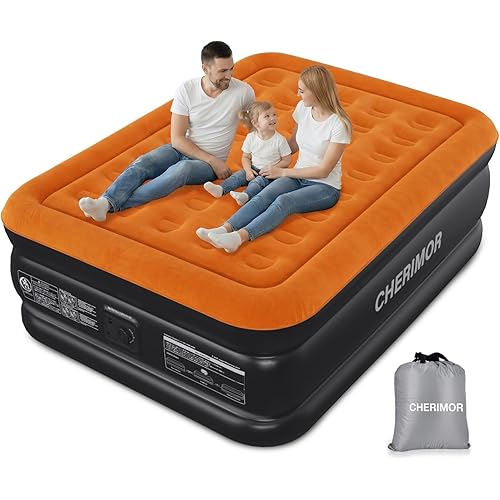 Queen Air Mattress with Built-in Pump, 800 lbs Max Support, Stable Edges Design, 48-Hour Leak-Tested Durable PVC, 3-Min Fast Inflation, Portable Inflatable Bed for Home Guests & Travel