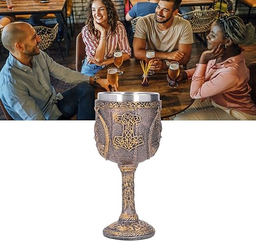 Miniatura 4 de Cáliz nórdico, cáliz hecho a mano, copa de vino nórdica con revestimiento de acero inoxidable carcasa de resina decorativa retro taza de cerveza