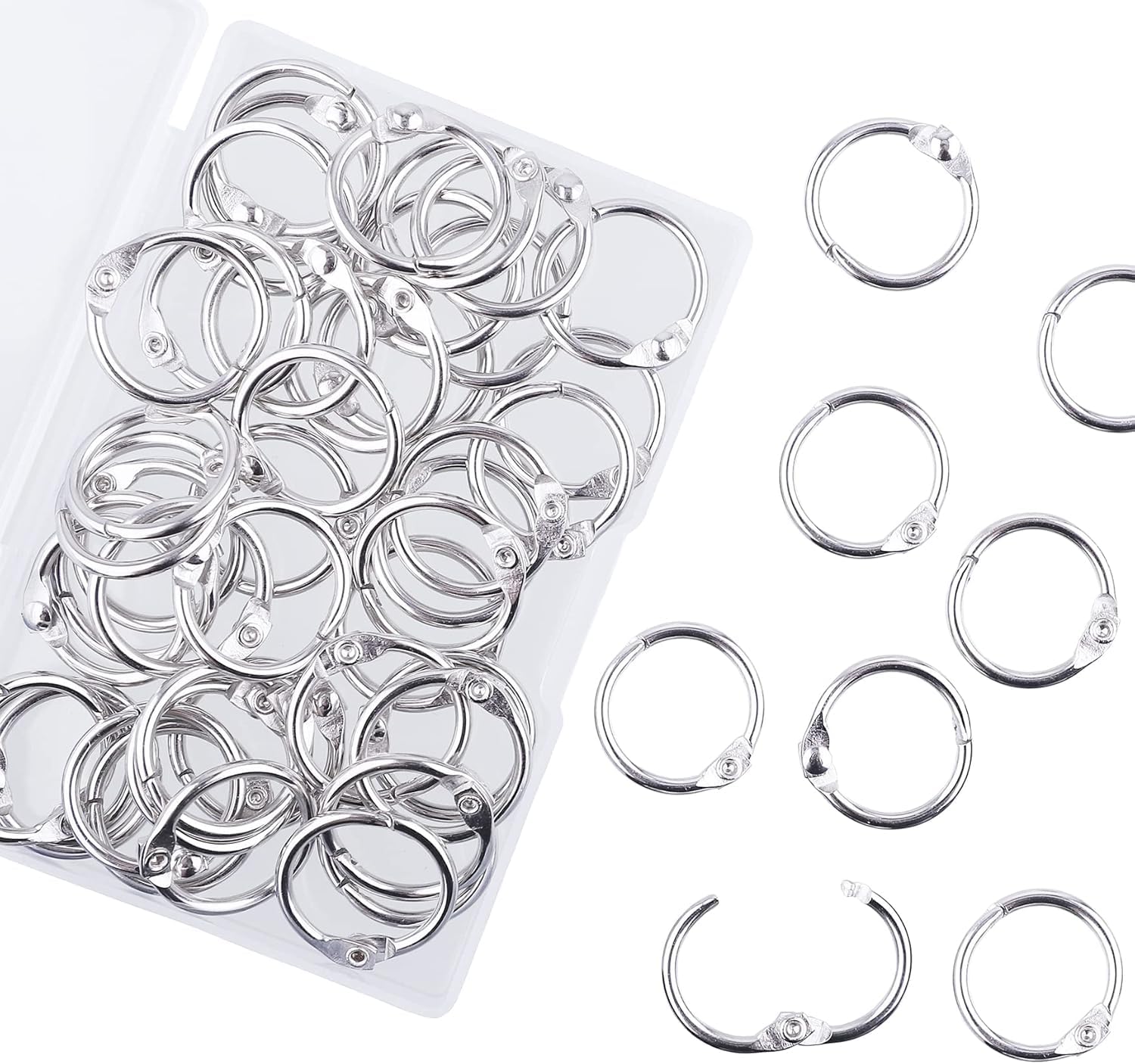 0.75 Inch Loose Leaf Binder Rings, (50 Pack) Small Office Book Rings, Nickel Plated Steel Binder Rings, Keychain Key Rings, Metal Book Rings, Index Card Rings Silver, for School, Home, Office
