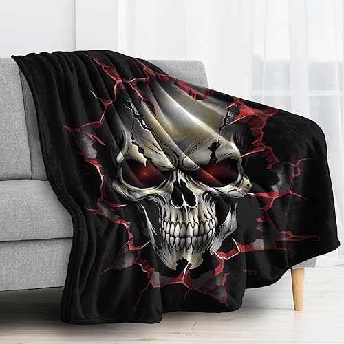 Miniatura 2 de zcwl Manta de calavera tamaño Queen, manta de forro polar gótico para sofá, cama, sofá, mantas y mantas con patrón de esqueleto, manta de franela de