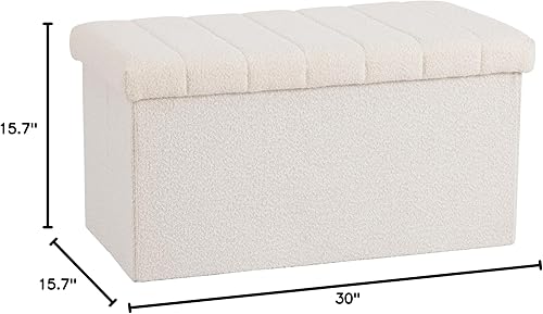 Miniatura 102 de Seville Classics Reposapiés otomano de tela acolchada, asiento acolchado para dormitorio, dormitorio, loft, sala de estar, entrada, pasillo, Azul