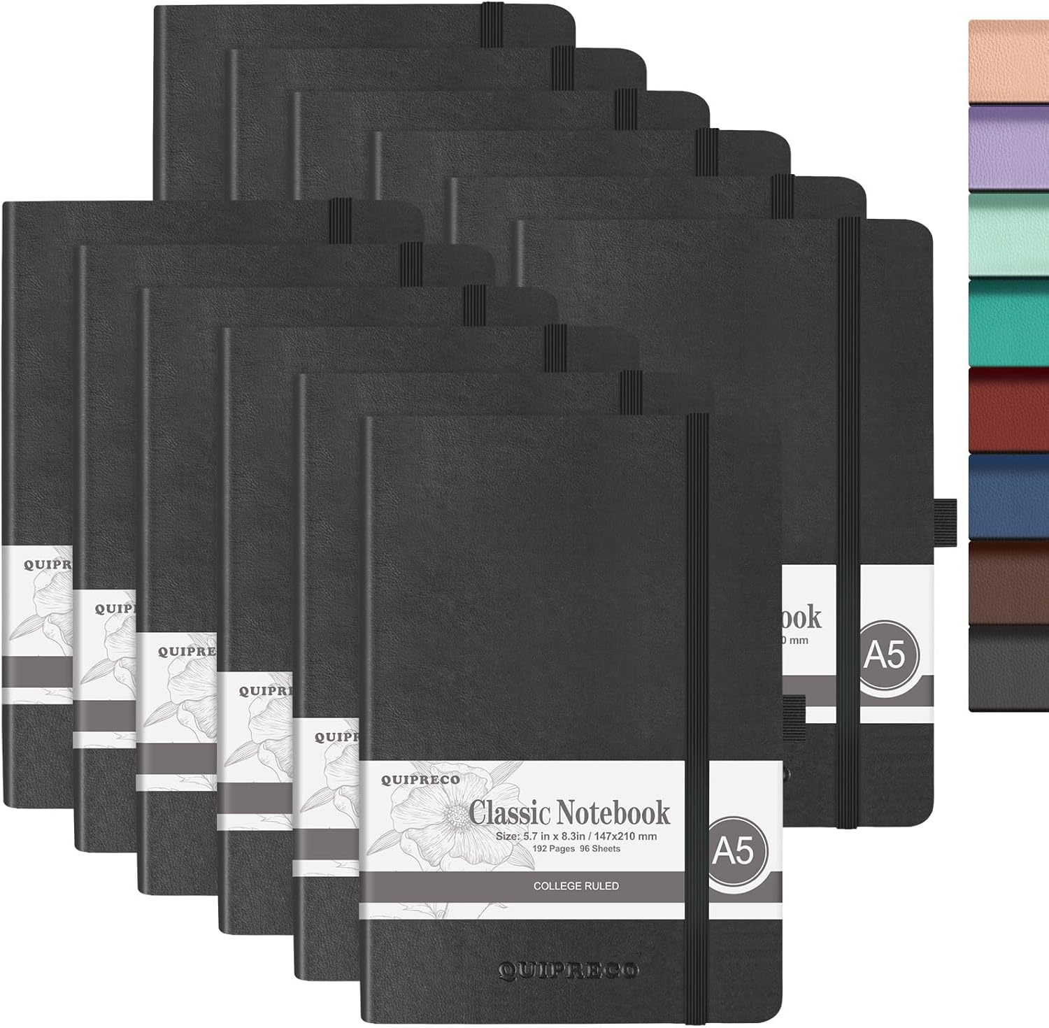 12Pack Hardcover Lined Journal Notebook, A5 192 Pages 100Gsm Paper College ruled for School,Work,Travel,and Daily Planning，5.7''*8.3'',Black