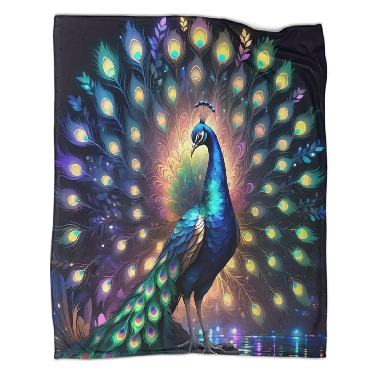 Couverture de lit en flanelle élégante motif Paon finition peluche