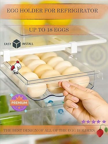 Miniatura 6 de Contenedor de almacenamiento de huevos para refrigerador, capacidad para 18 huevos, plástico duradero sin BPA, compartimentos ajustables, esencial