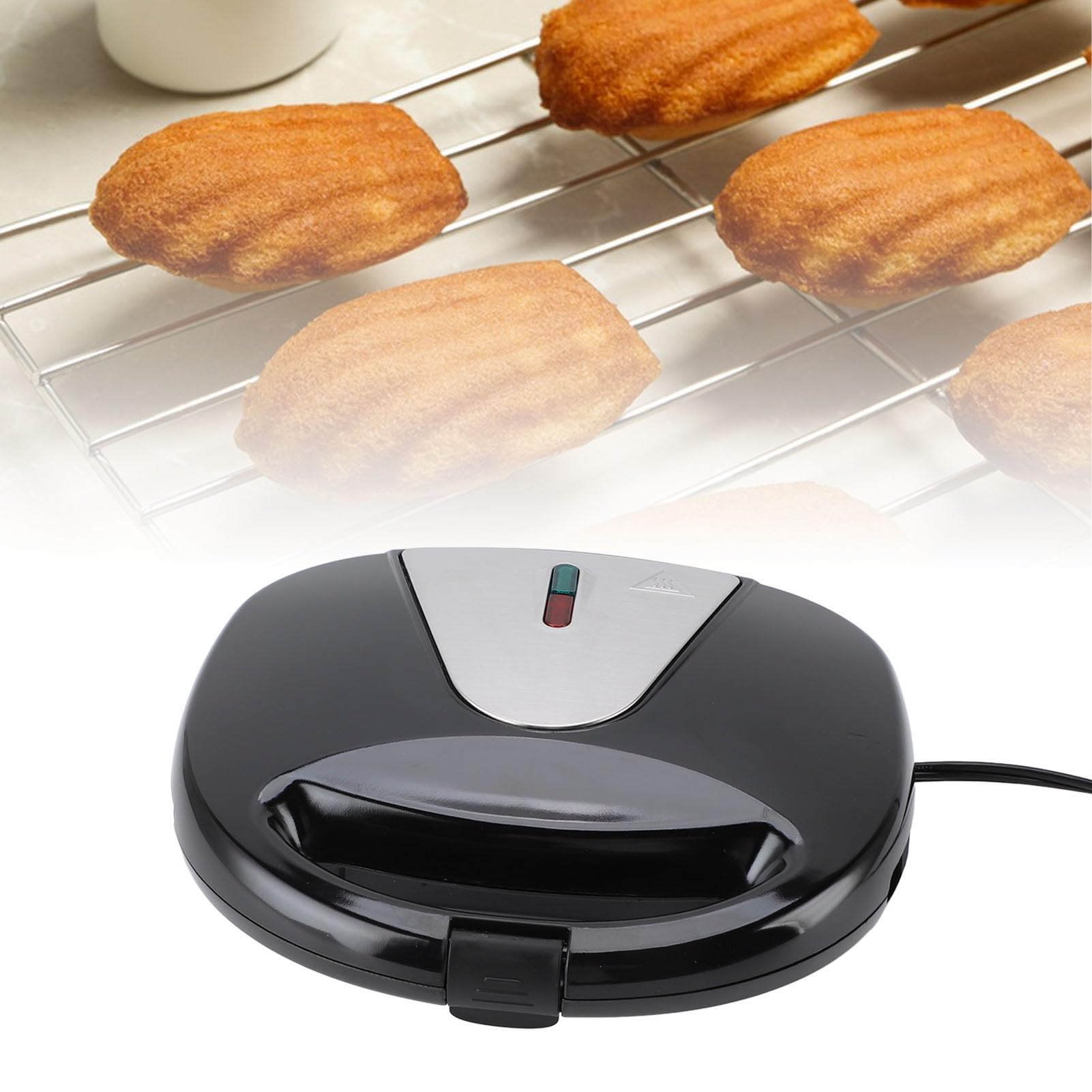 Bewinner 850W Madeleine-Gugelhupf-Backgerät mit Anti-Verbrüh-Griff und Doppelheizung für Frühstücksbrötchen in Muschelform