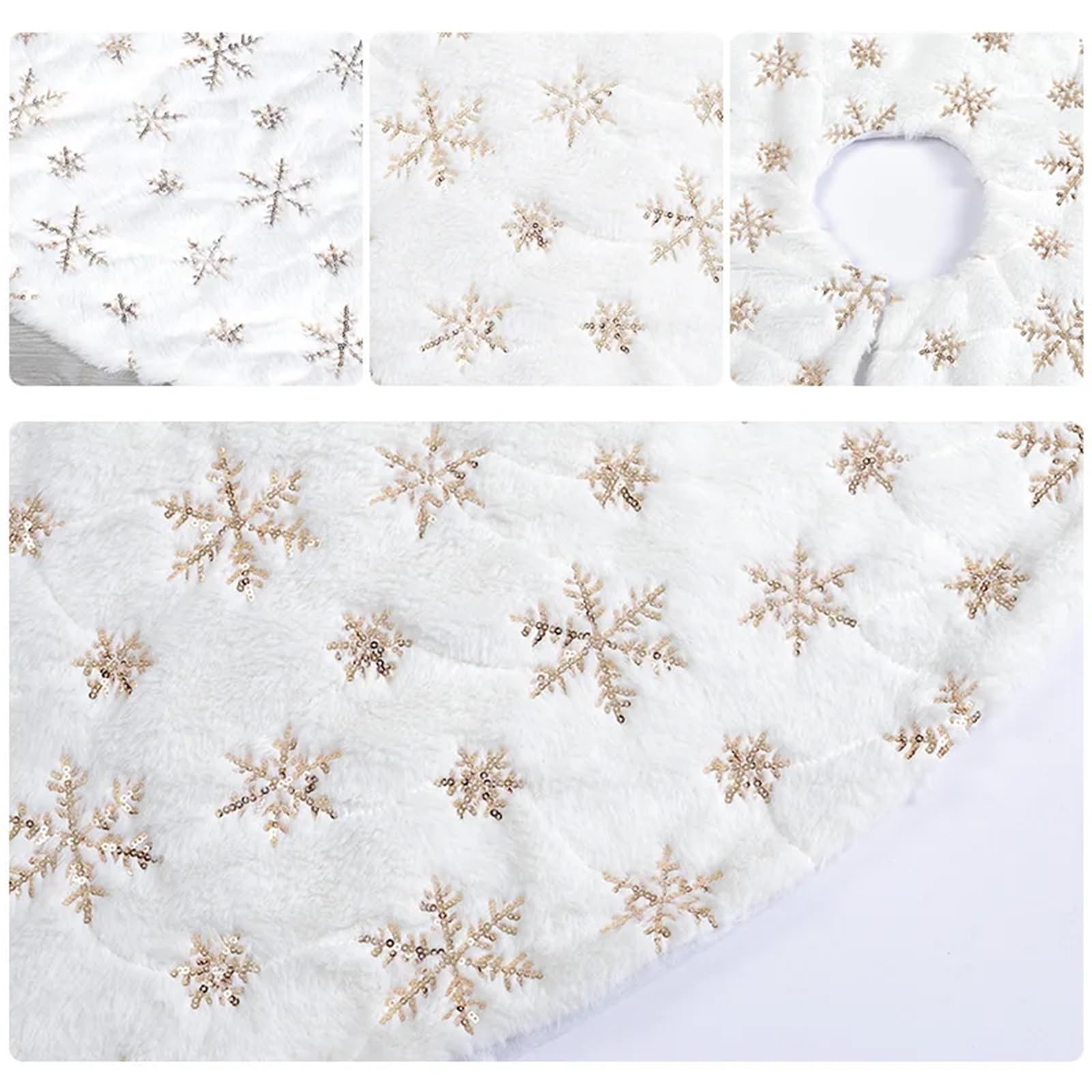 tappeto albero di natale Decorazioni for tappetini for albero di Natale, fiocchi neve, bianchi in peluche for la casa, ornamenti for il nuovo anno(90cm Golden)