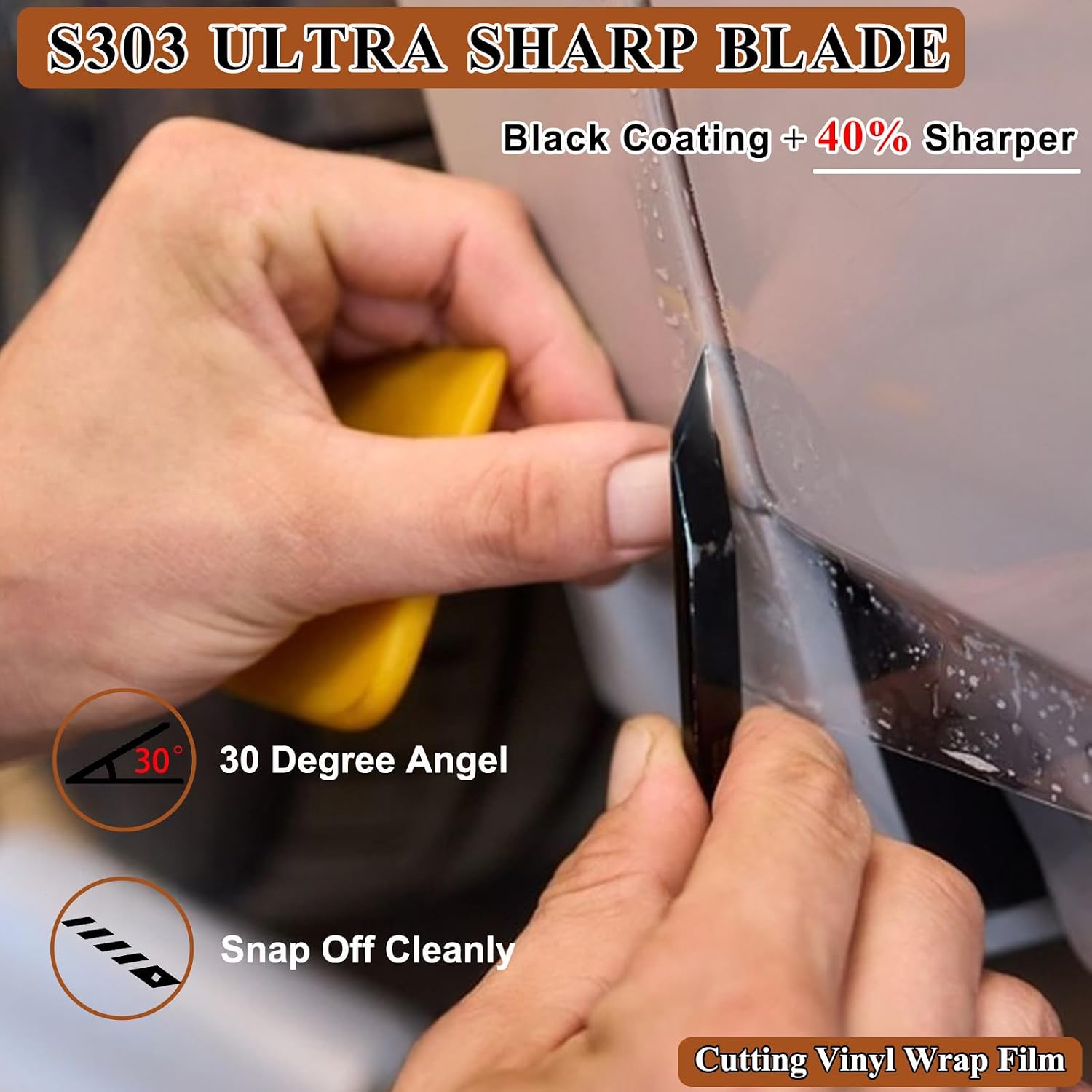 Utility Knife Snap off Blades 30 Degree 9mm 100PCS Box Cutter Blades, Black Coating Carbon Steel Razor Blade for Window Tinting, Vinyl Wrap, PPF (S303)
