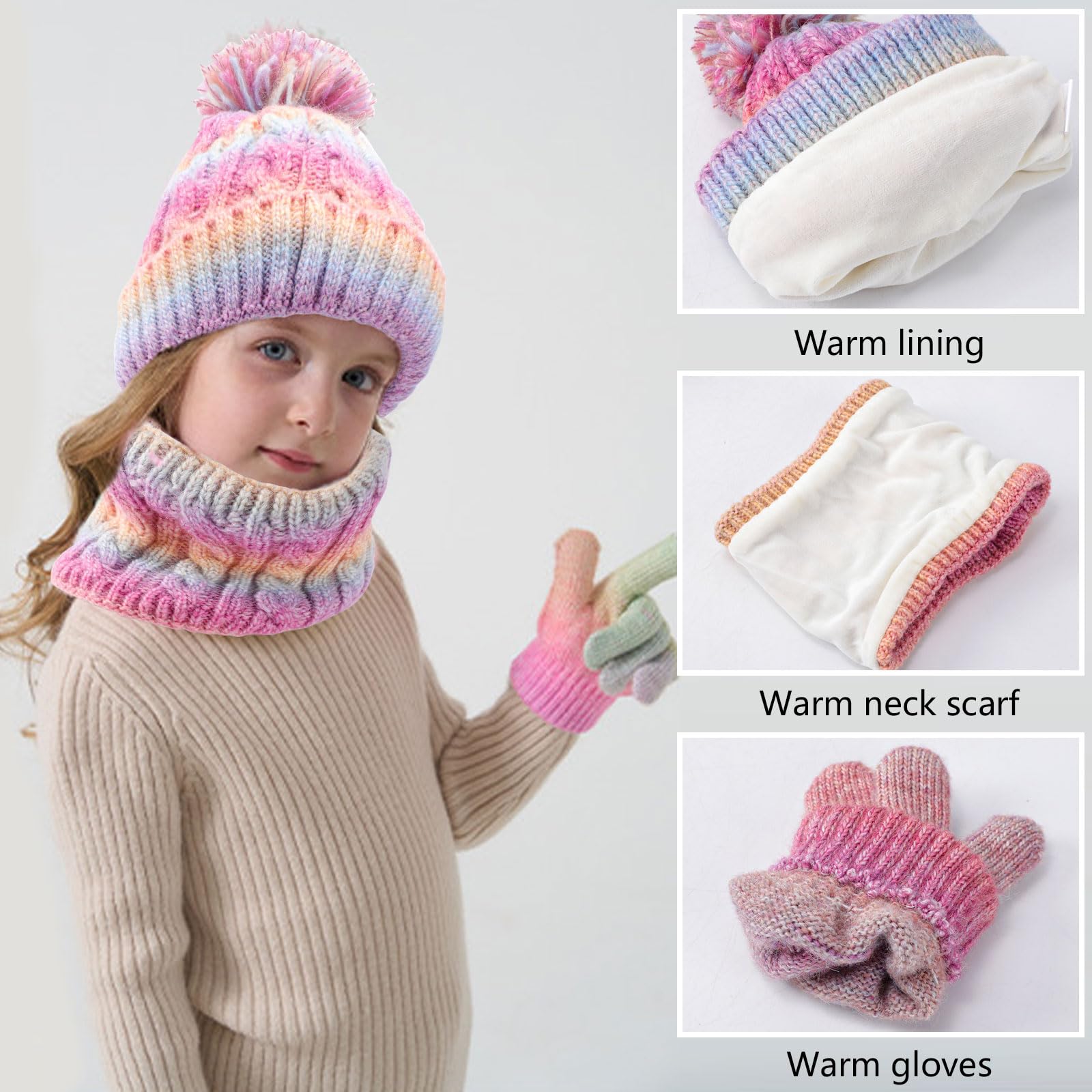 Mayoii Juego de gorro, bufanda, guantes 3 en 1 para niños y niñas de 3 a 10 años