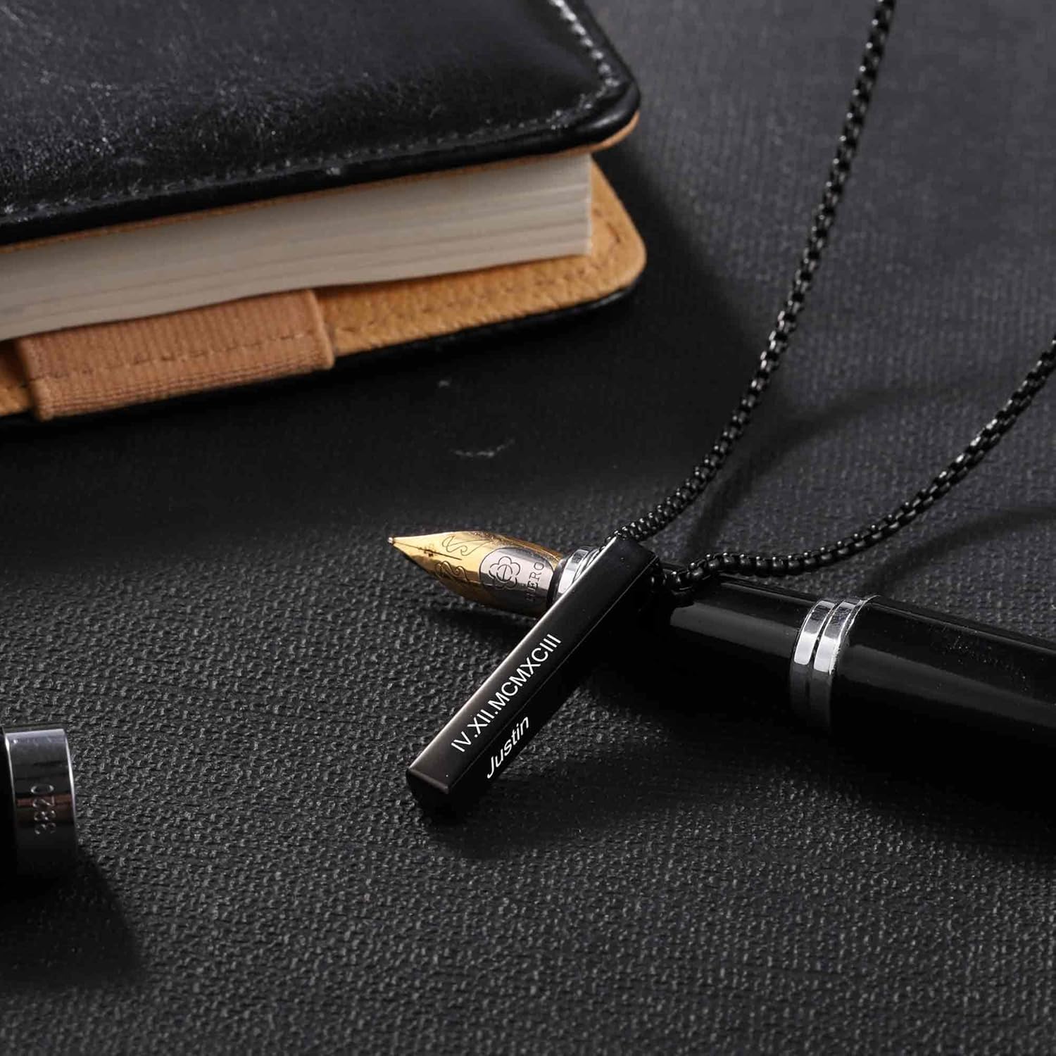 Personalized Men Necklace: Custom Chains For Men, Black 3d Bar Name Pendant, Engraved Necklace for Men, Gift For Dad, Husband, Boyfriend