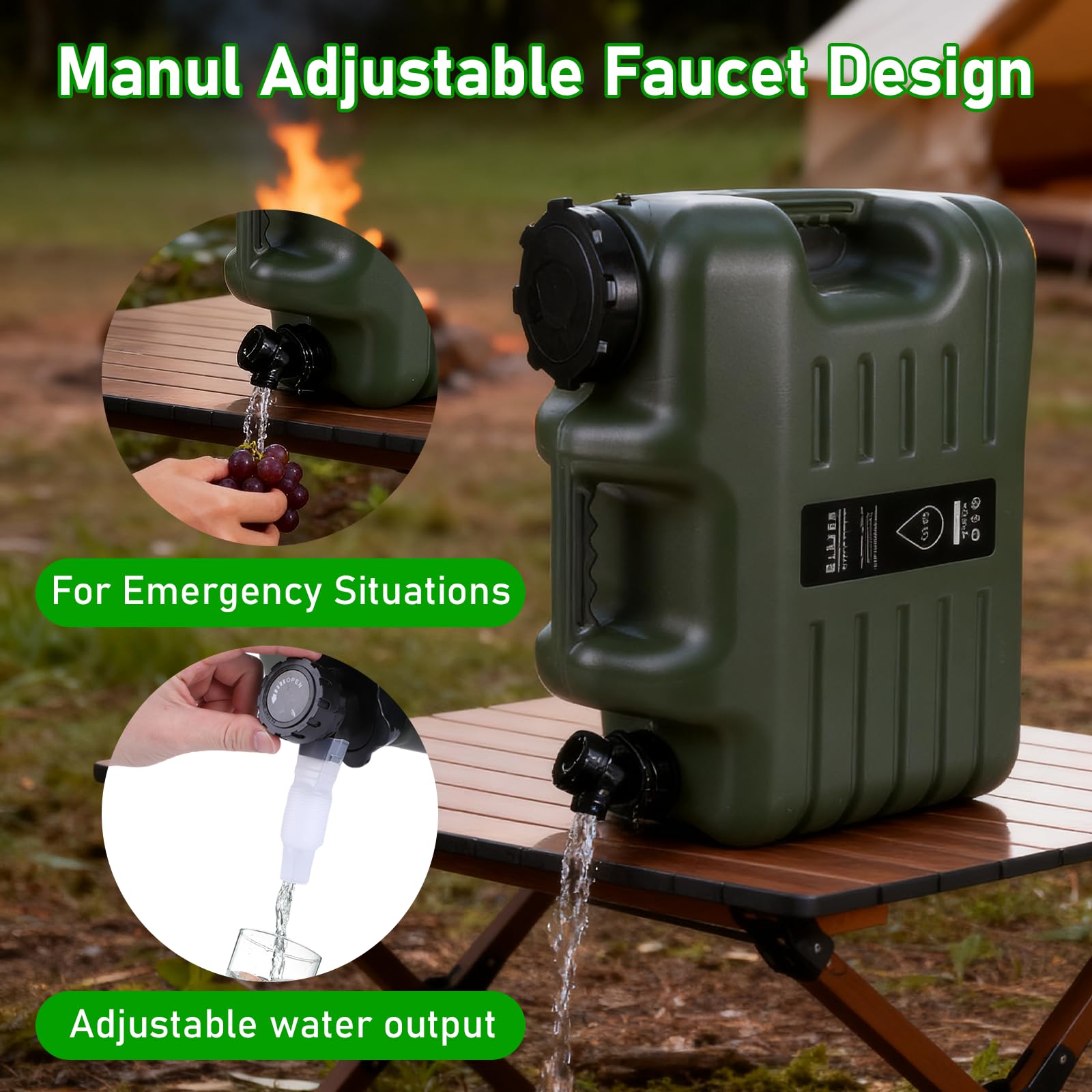 Bidón de agua de 18,5 L con grifo y bomba eléctrica para botellas de agua, depósito de agua para camping con asas, depósito de agua libre de BPA, portátil para exteriores, camping, cocina (verde)