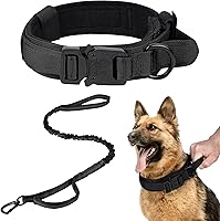 Vista 44 de Tactical Dog Collar, Adjustable Military Training Reflective Nylon Dog Collar with Control Handle, Heavy Duty Metal Buckle for Medium and Large Black
