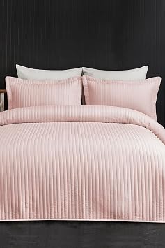 100% Cotton Bedspread (Pike) Set Double Quilted Striped Daily Washable Judy Powder