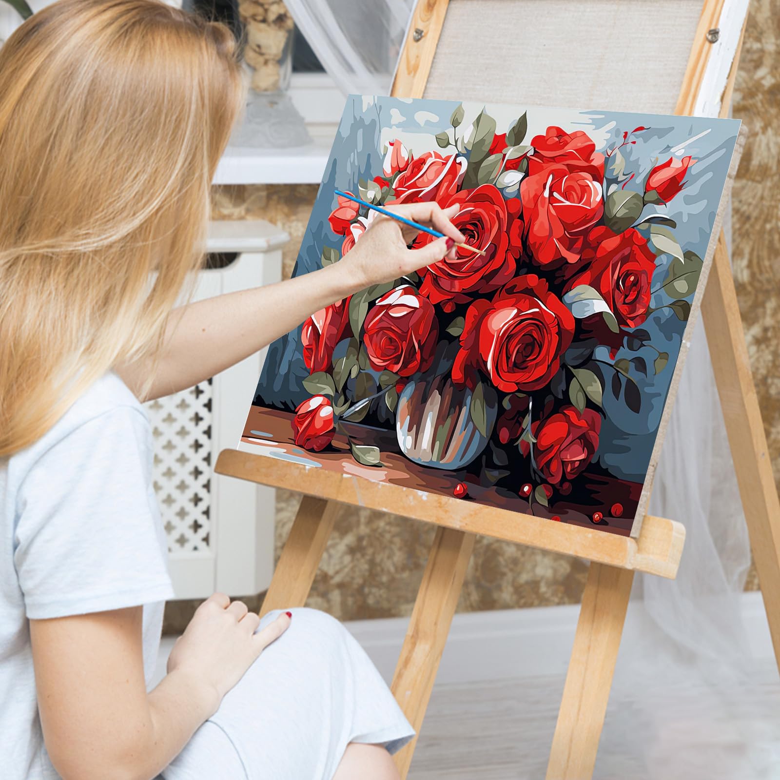 RICUVED Limone Set di Pittura con i Numeri per Adulti e Bambini 20x30 cm–Caffè Kit Completo con Cornice in Legno, Pittura ad Olio, Pennelli e Magneti per Decorare Casa