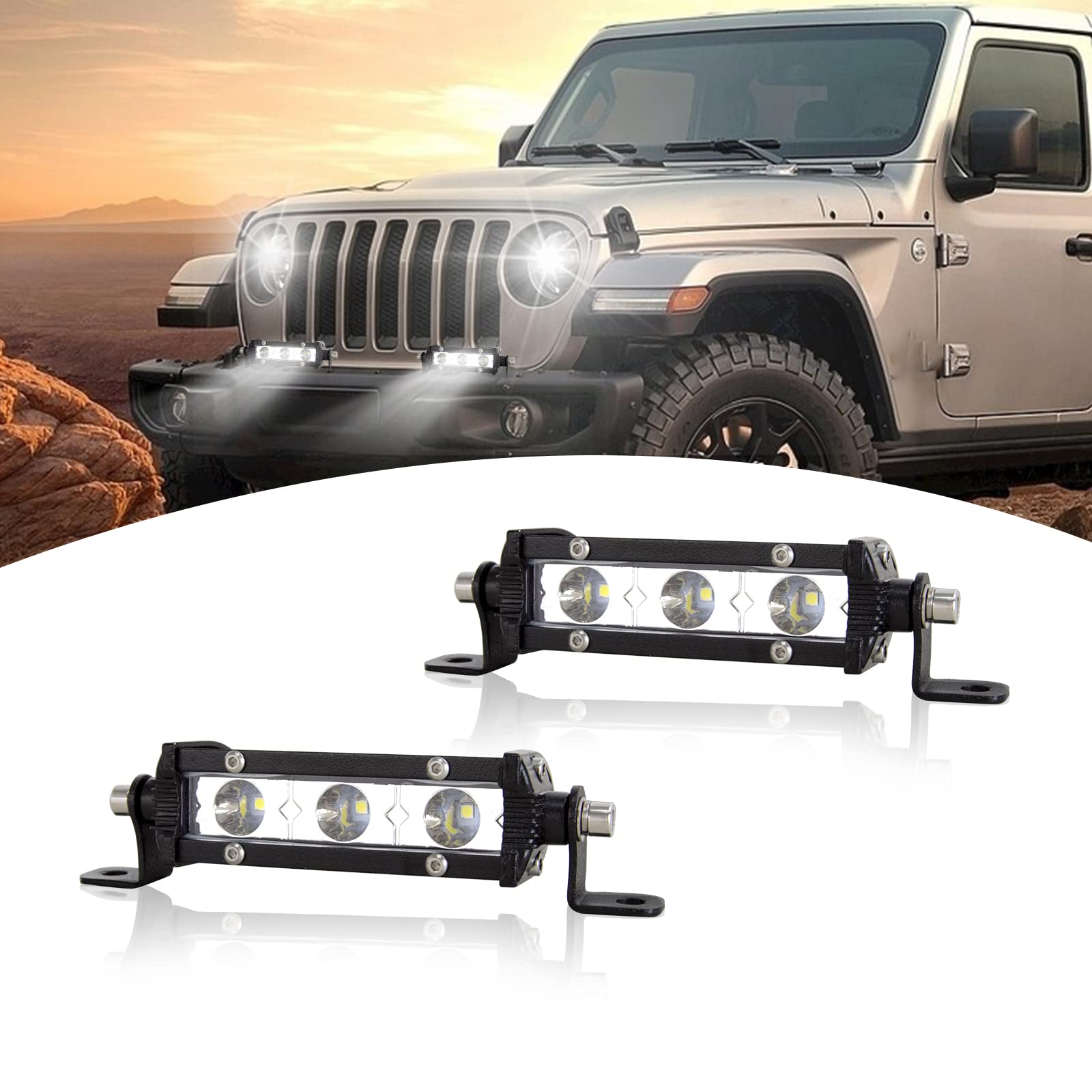 SKYWORLD 4inch 15W LED Work Light Bar Single Row Spot Off Road Driving Lights Pods Lights 6000K Car Lamp for Car Truck Offroad Driving Lamp SUV Vehicles Atvs Utvs Waterproof 2PCS