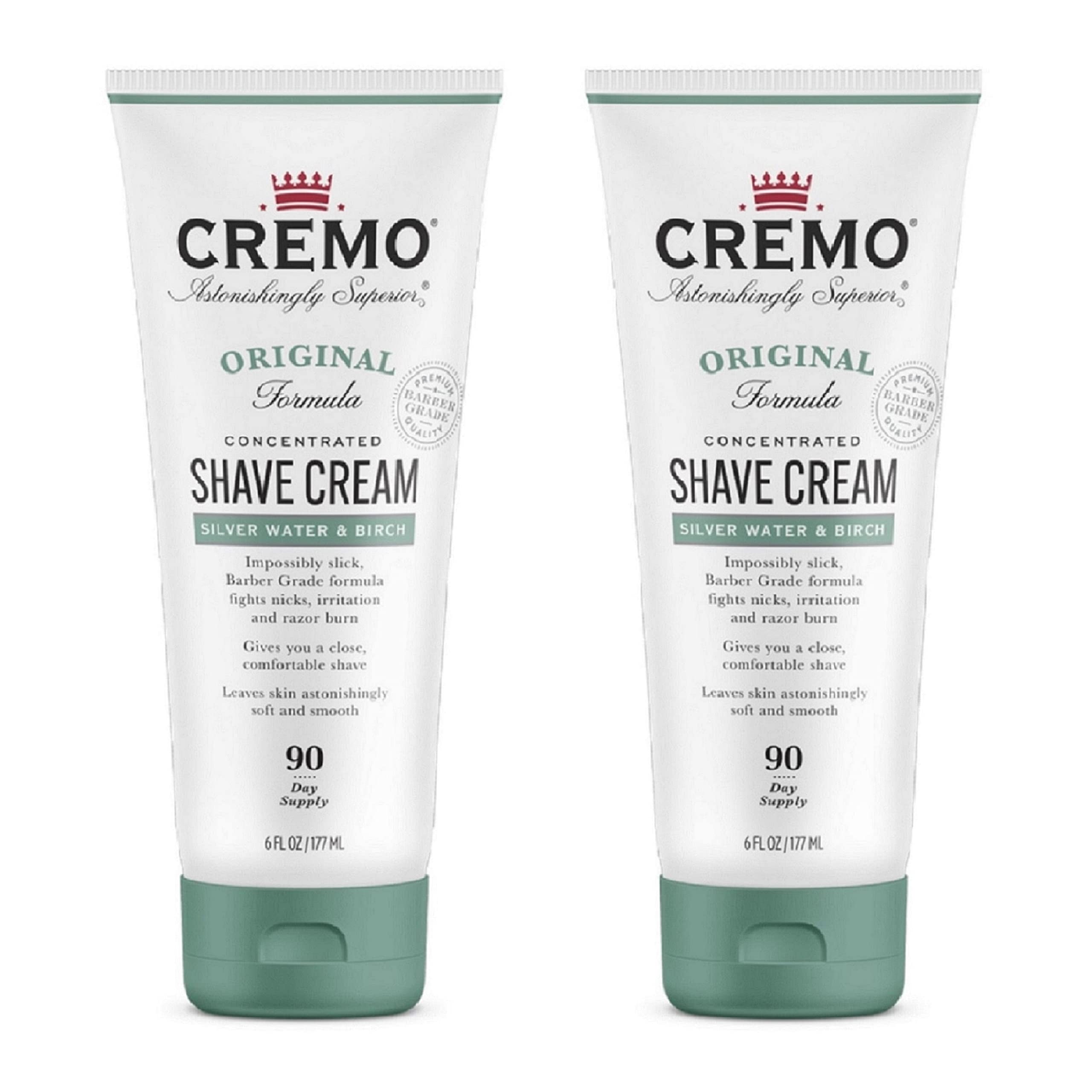 Cremo Barber Grade Silver Water & Birch Shave Cream, Astonishingly Superior Ultra-Slick Shaving Cream Fights Nicks, Cuts And Razor Burn, 6 Fl Oz (Pack of 2)