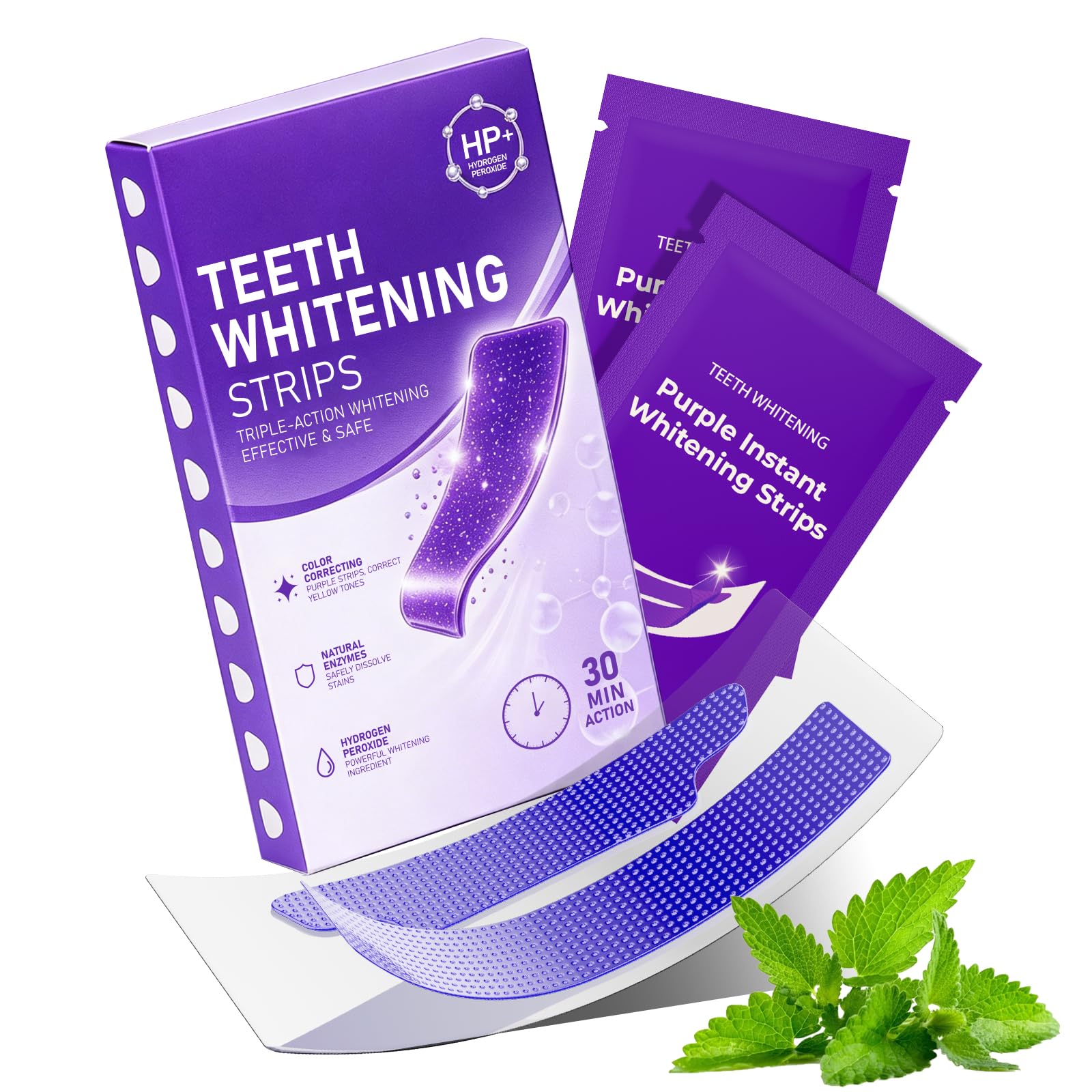 Teeth Whitening Strips Purple, Enamel Safe &amp; Deep Stains Removal &amp; Color Correction, Professional Purple Whitening Strips with Non-Slip Whitener Strips, 14 Treatments, 28 Strips