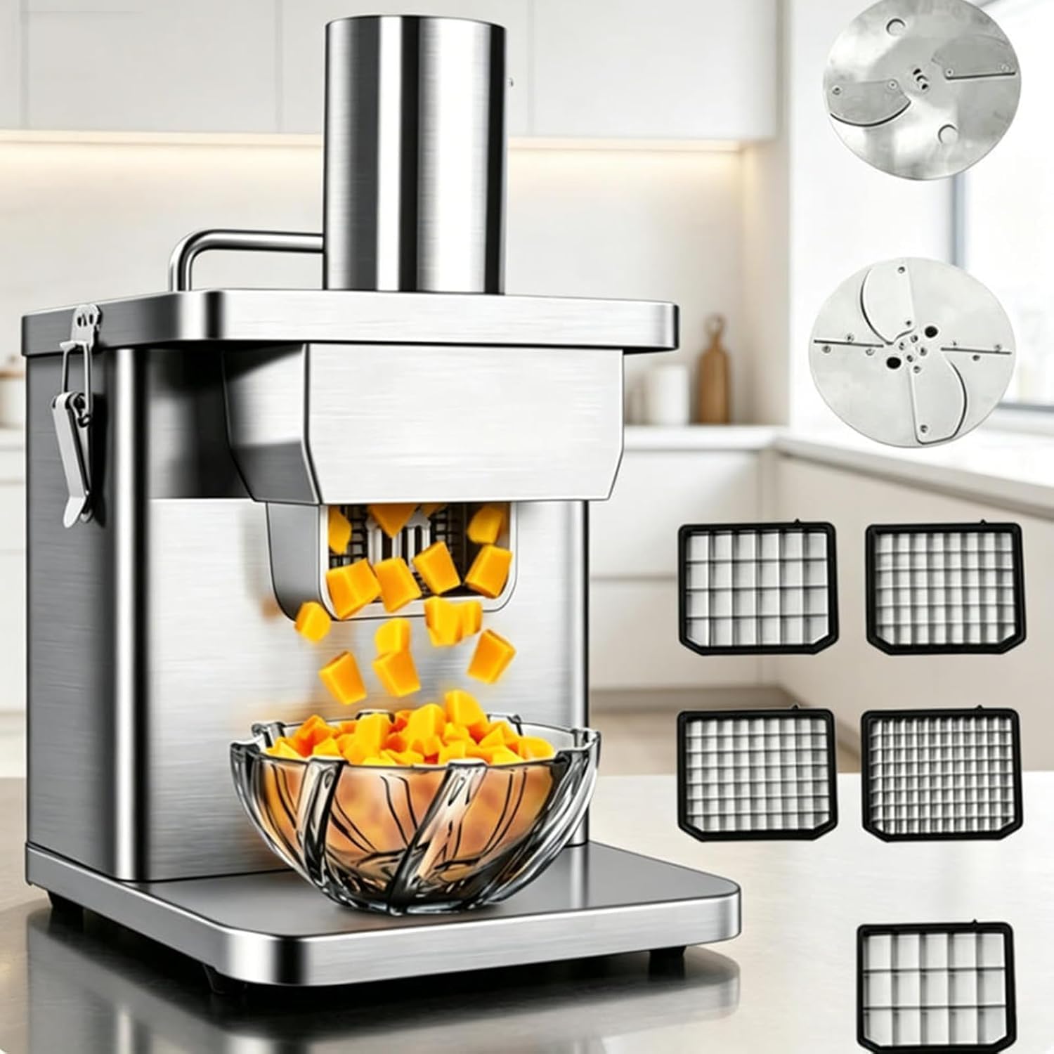 MYFTNP Electric Vegetable Chopper, Commercial Food Processor With 5 Blades, Vegetable Dicer Fruit Slicer,multifunctional Shredder Slicer Dicer Machine,for Potato Onion Carrot