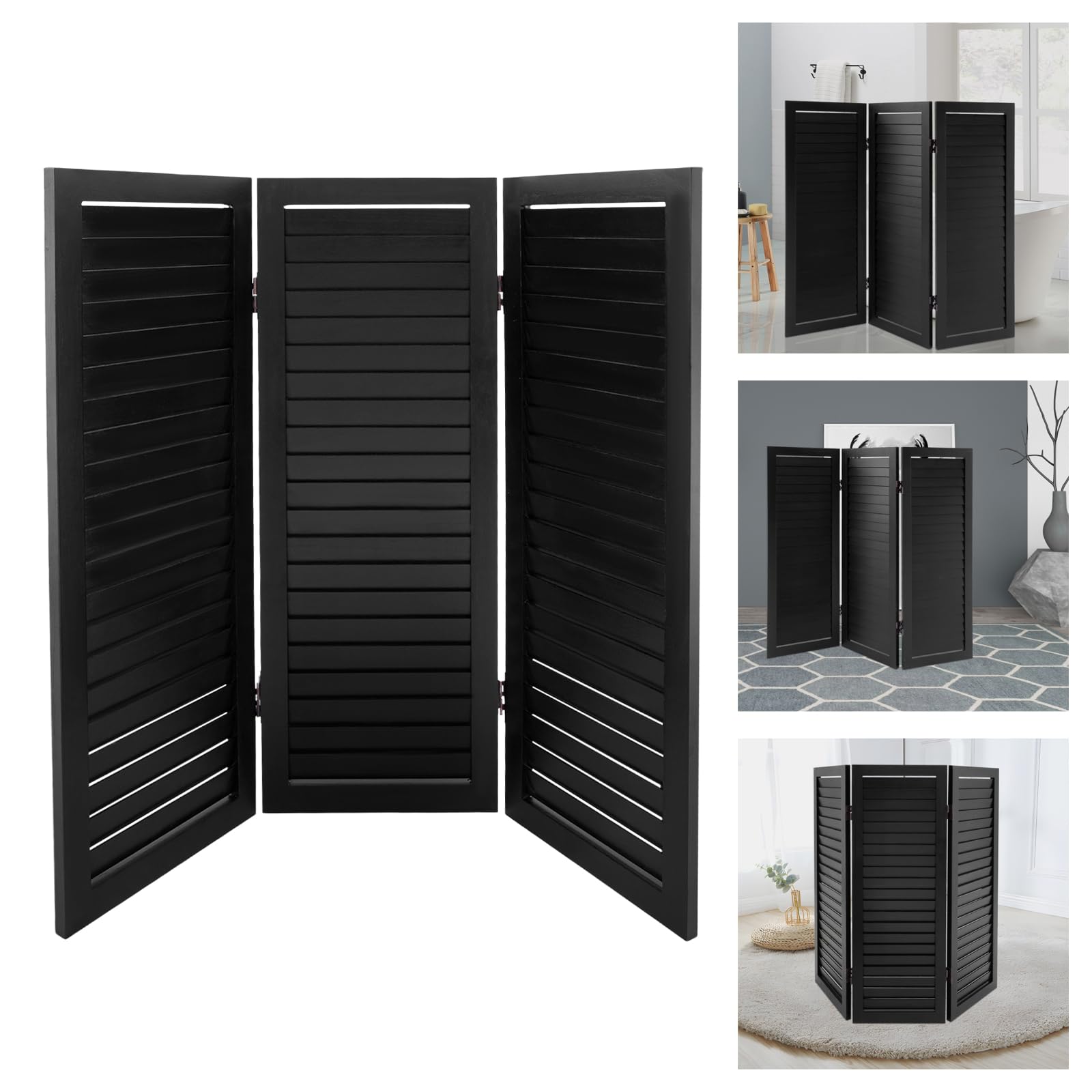 Paravent pliable en 3 parties - Paravent - Paravent - Paravent - Paravent pour décoration intérieure salon, salle à manger, chambre à coucher - 91 x 81 cm - Noir