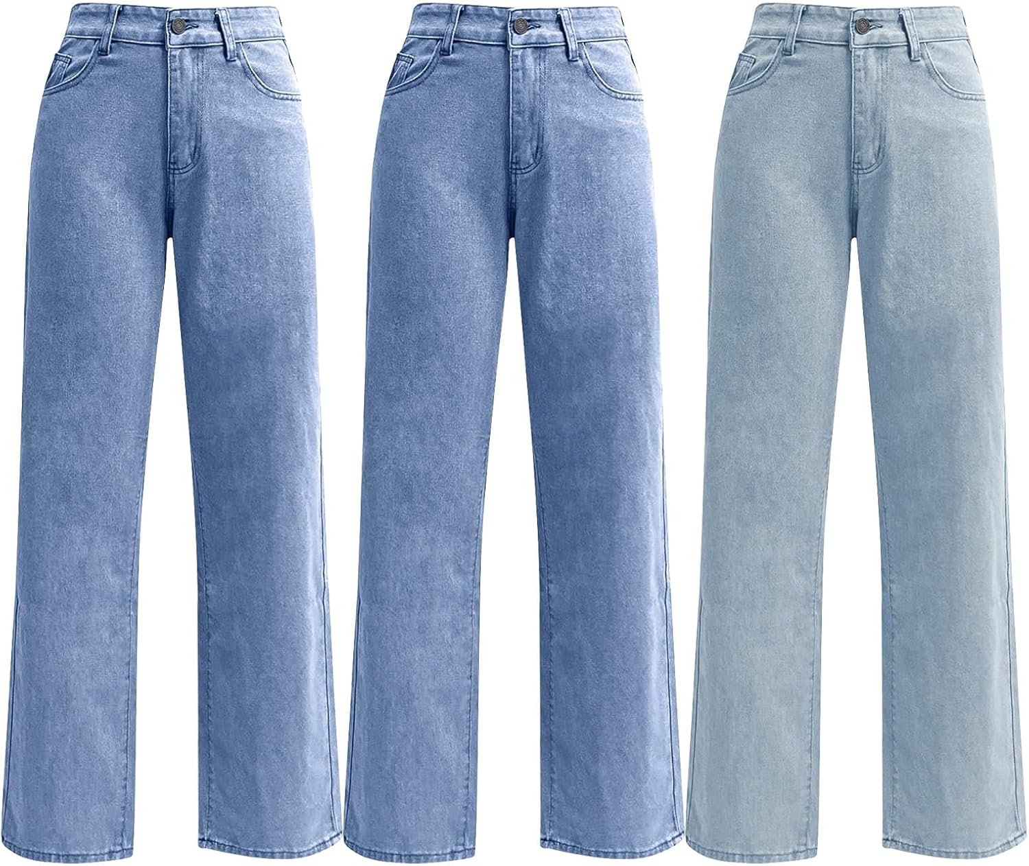 3 Piece Wide Leg Jeans for Women High Waisted Straight Denim Pants Baggy Casual Trendy Jeans Trousers
