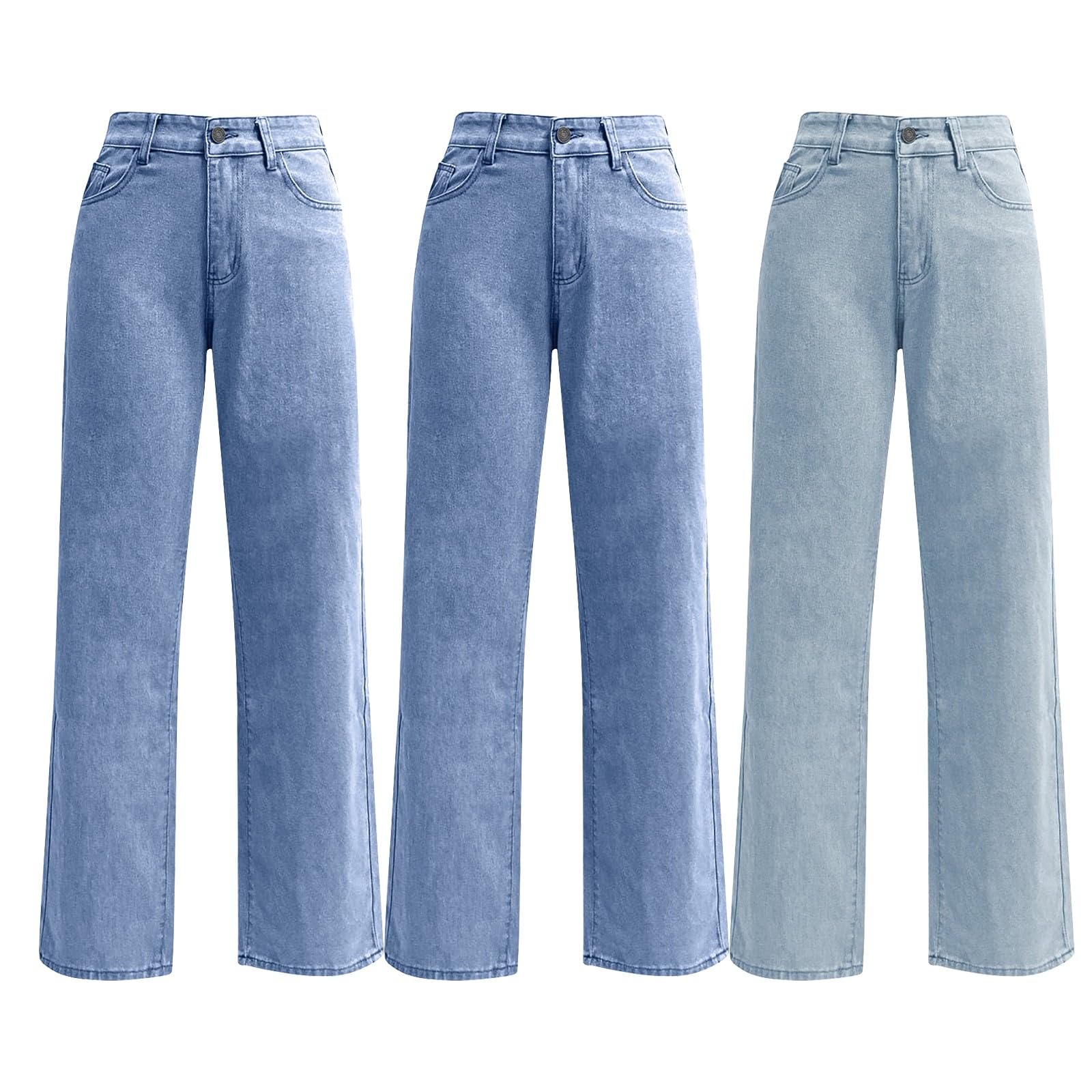 Pantalones vaqueros para mujer, tallas grandes, 3 unidades, pantalones de mezclilla, pantalones vaqueros de pierna recta, pantalones vaqueros de pierna recta, pantalones vaqueros lavados, cómodos