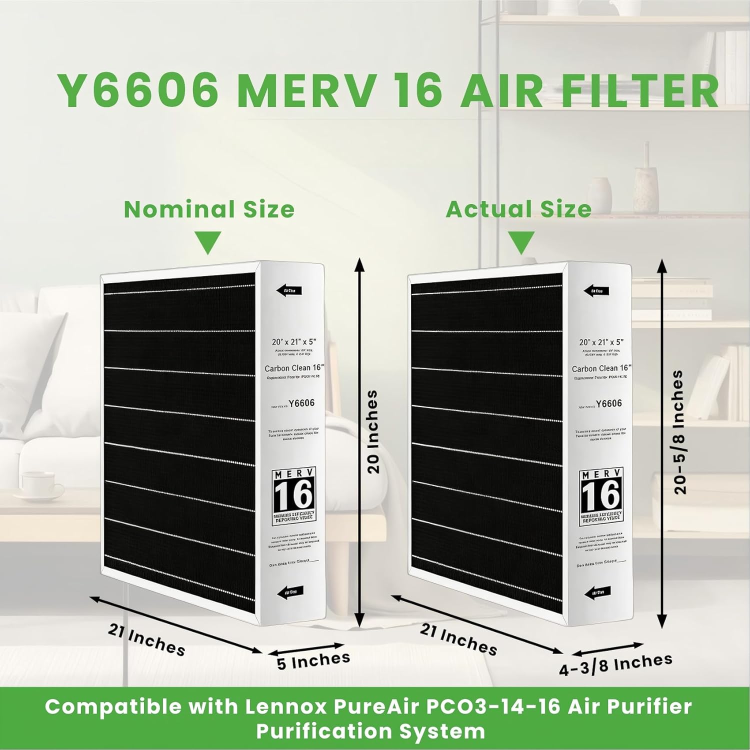 Y6606 MERV 16 Filter 20x21x5 - Y6606 Filter 2 Pack - Replacement for Lennox Y6606 Merv 16 filter 20x21x5 - Compatible with Lennox PureAir PCO3-14-16 Air Purifier Purification System