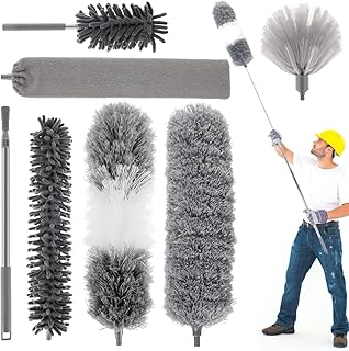 GOARDLODA Feather Duster Bendable Scratch Free Microfiber Duster with 16-98 Inch Telescopic Pole Detachable Washable Dust Cleaning Tool for Cleaning Cobwebs High Ceilings Cars Furniture YG(Grey)