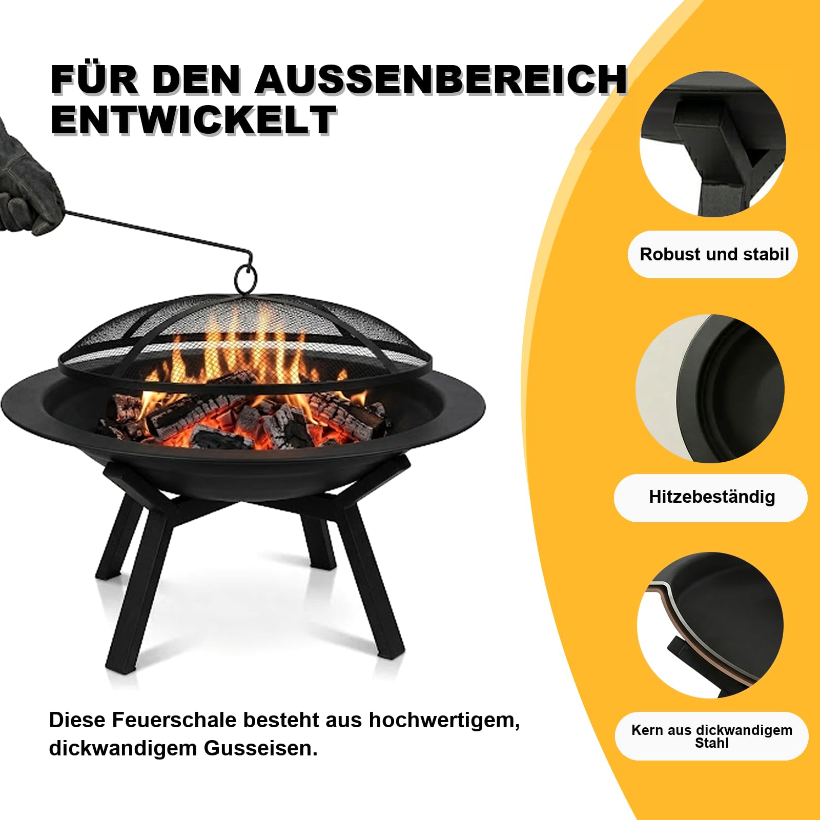 Feuerschale mit Funkenschutz Ø 71 cm für Garten und Außenbereich