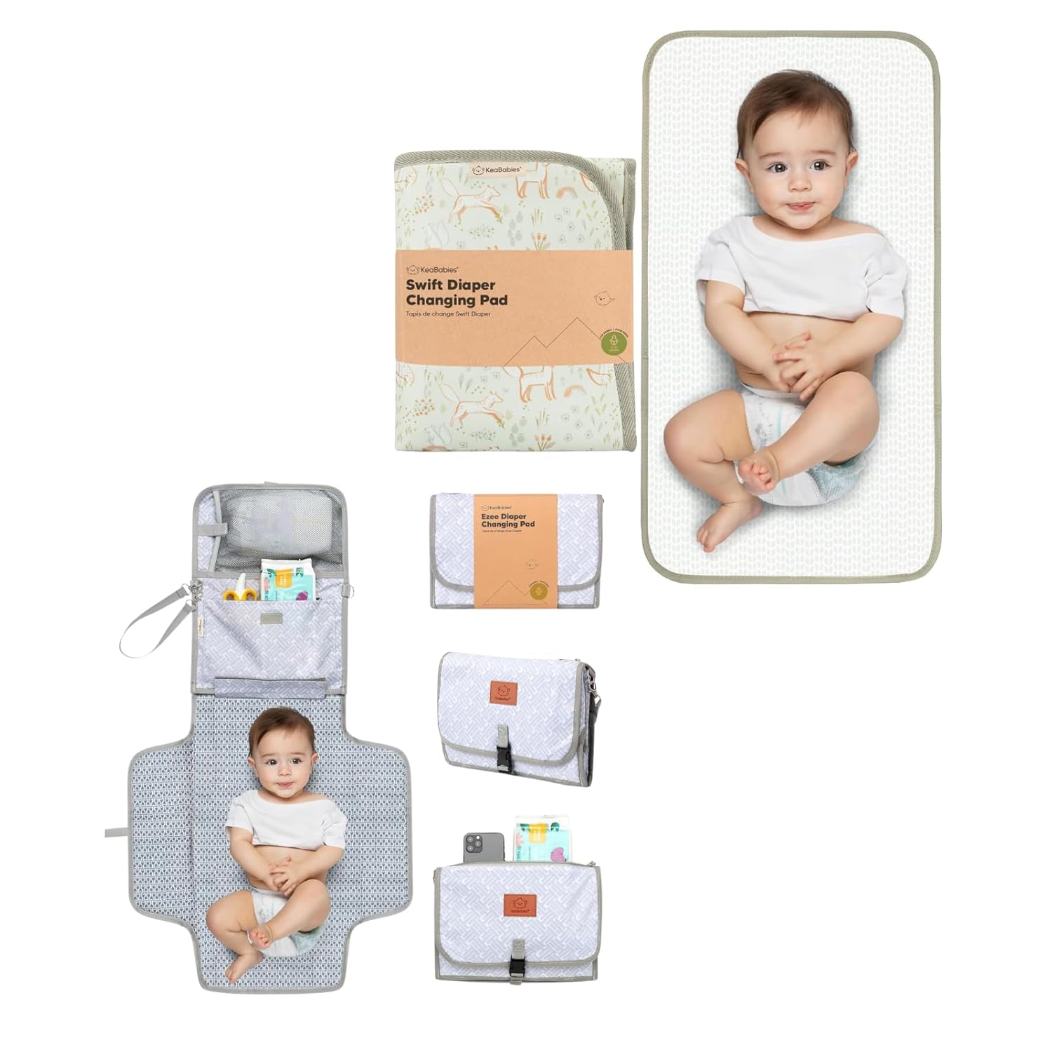 KeaBabies Portable Diaper Changing Pad - Waterproof Travel Changing Mat for Baby, Foldable Diaper Clutch, Detachable Baby Travel Diaper Mat