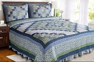 Elegant Decor Blue Ridge Valley Cotton Floral Patchwork Quilt Collection (Standard Sham 20W x 26L)