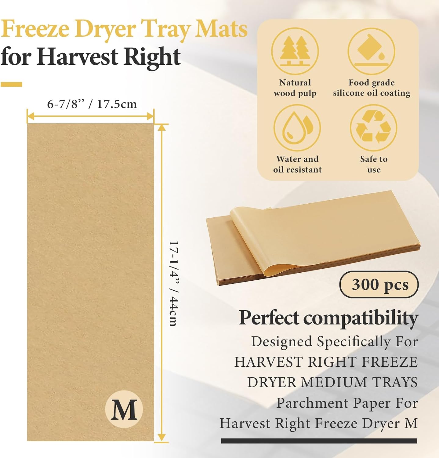 300 PCS Freeze Dryer Tray Mats for Harvest Right Dryer - Freeze Dryer Parchment Paper Set for Medium Trays - Non-Stick Baking Mats One-Off Parchment Paper Harvest Right Accessories (17" x 6.8")