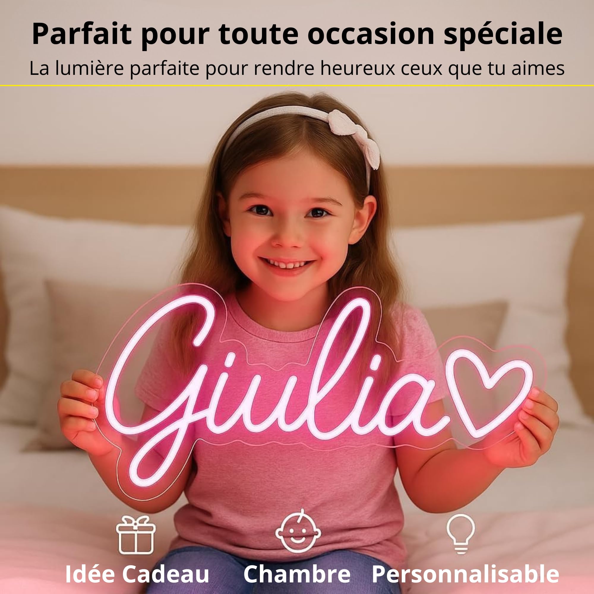 Enseigne Lumineuse Neon, Led Personnalisable, Professionnel Personnalisé LED Prenom Neon Sign Pour Décoration Murale Chambre Club Bar Fête d’Anniversaire - Ecrite sur le Mur