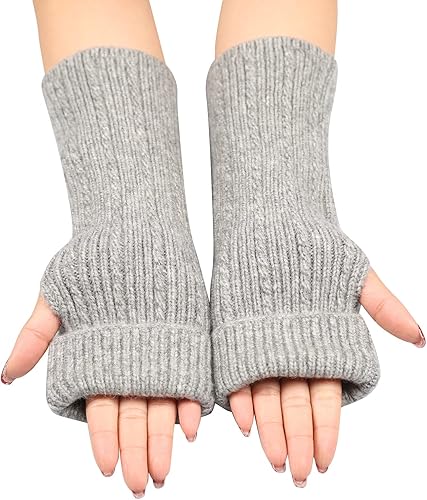 Miniatura 2 de Guante cálido y acogedor de lana gruesa, calentadores de brazos de punto, guantes largos sin dedos..