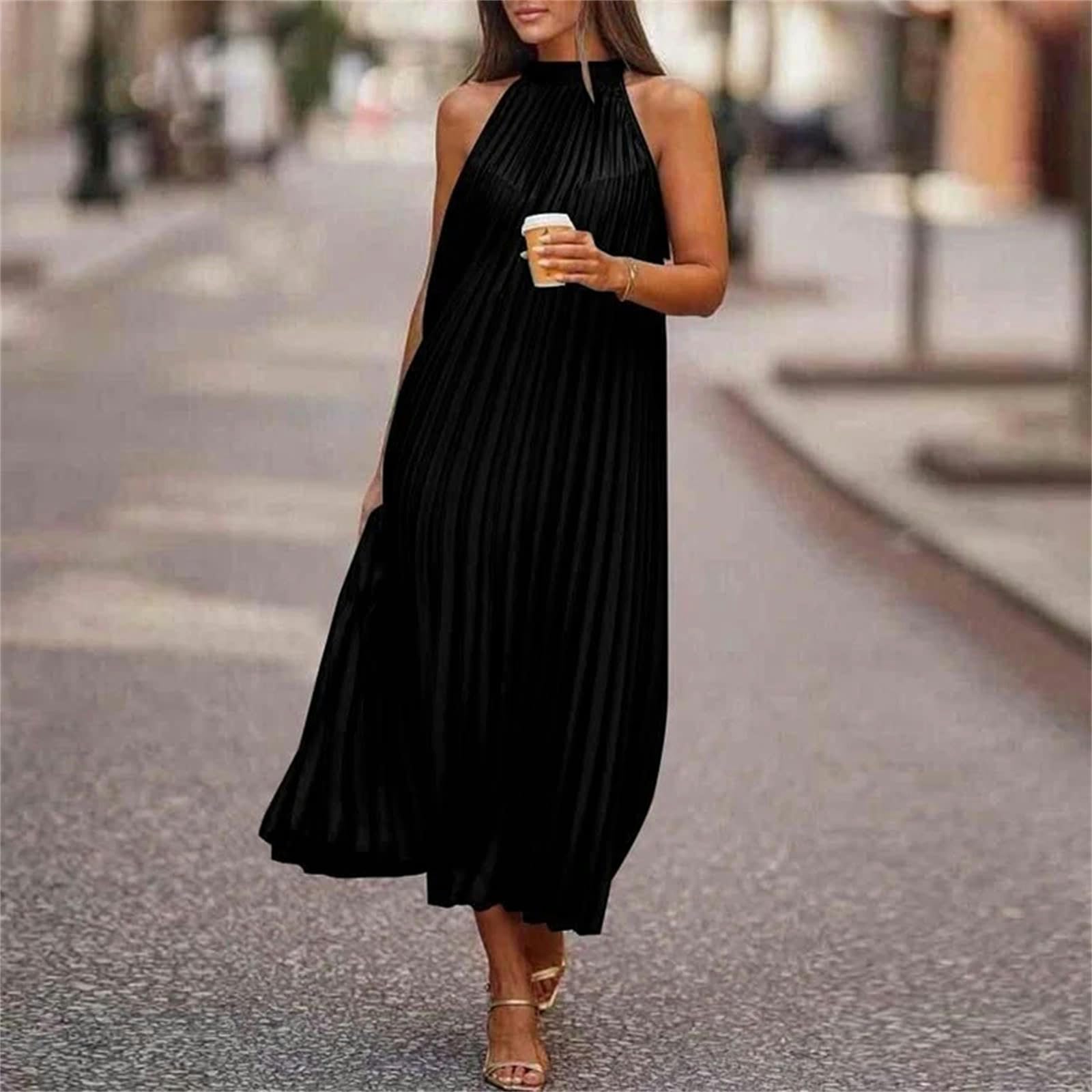 Vestito Donna Elegante Lady Casual Sciolte Sciolte Maxi Abito Pieghedini da Donna Stampare A Foglie D'Abito da Spiaggia Senza Maniche