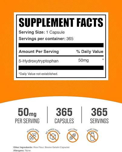 Miniatura 2 de BulkSupplements. com 5-HTP Cápsulas - 5-hidroxitriptófano, 5-HTP 50mg - Suplemento 5 HTP para el bienestar - Aminoácidos y sin gluten, 1 cápsula por