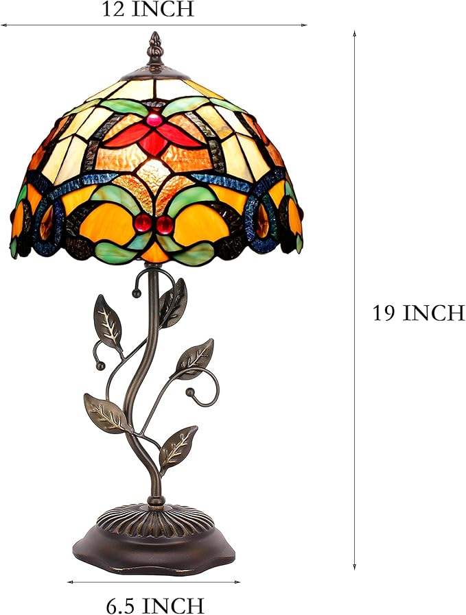 WXCFCD Tiffany Lamp Table Lamp Stained Glass Desk Lamps 12X12X19 Inches Reading Light Decor Bedroom Living Room (Orange Liaison Style) photo 2