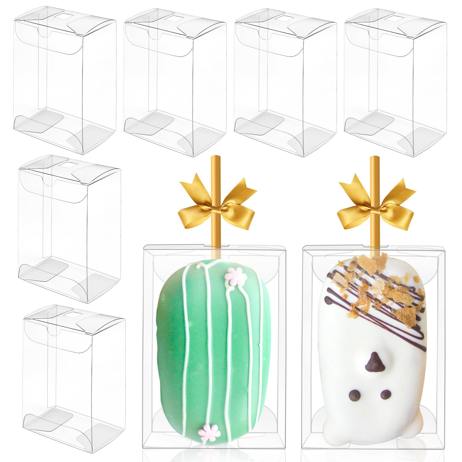 45 PCS Clear Rice Krispie Treat Boxes with Hole, 3.5x2.4x1.38 Inches Cakesicle Boxes, Transparent Plastic Candy & Macaron Box for Baby Shower, Party Favors, Festival Gift Packaging