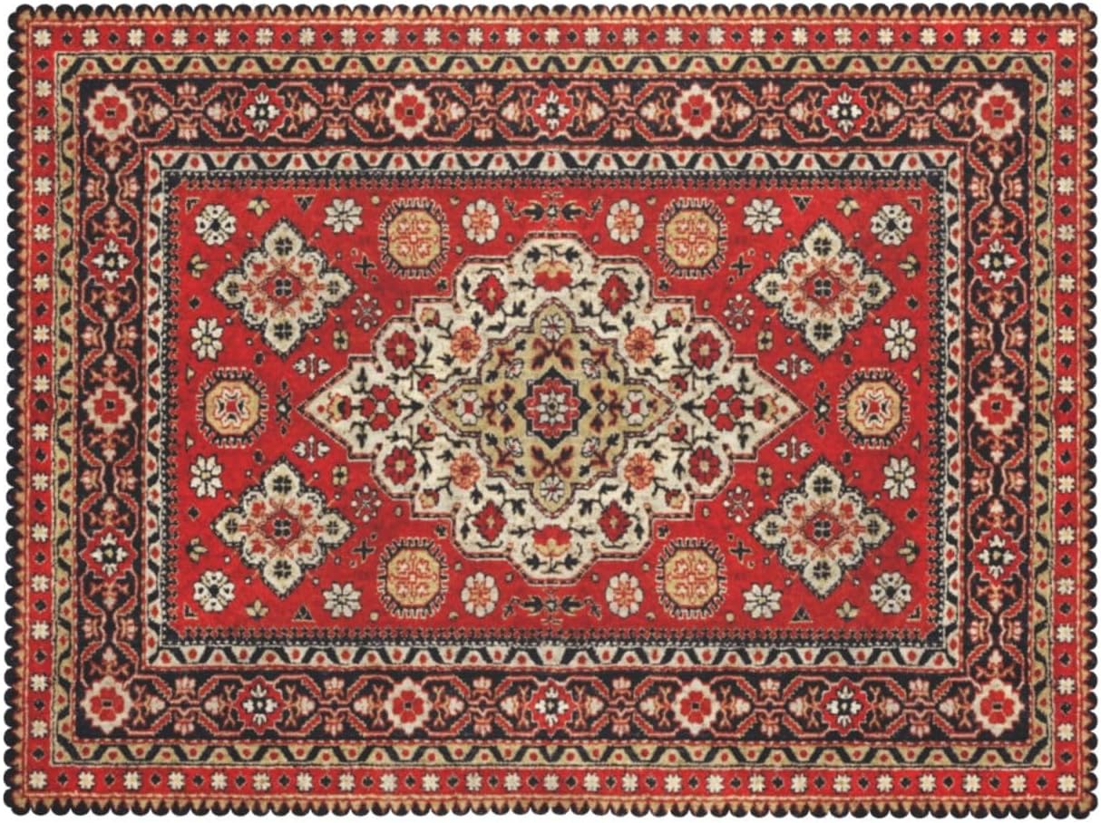 Royal Red Moroccan Tablecloth Old Red Persian Carpet Texture Abstract Table Cloth Rectangle Table Cover Kitchen Decorations for Home Dinner Party 54 x 72 Inch