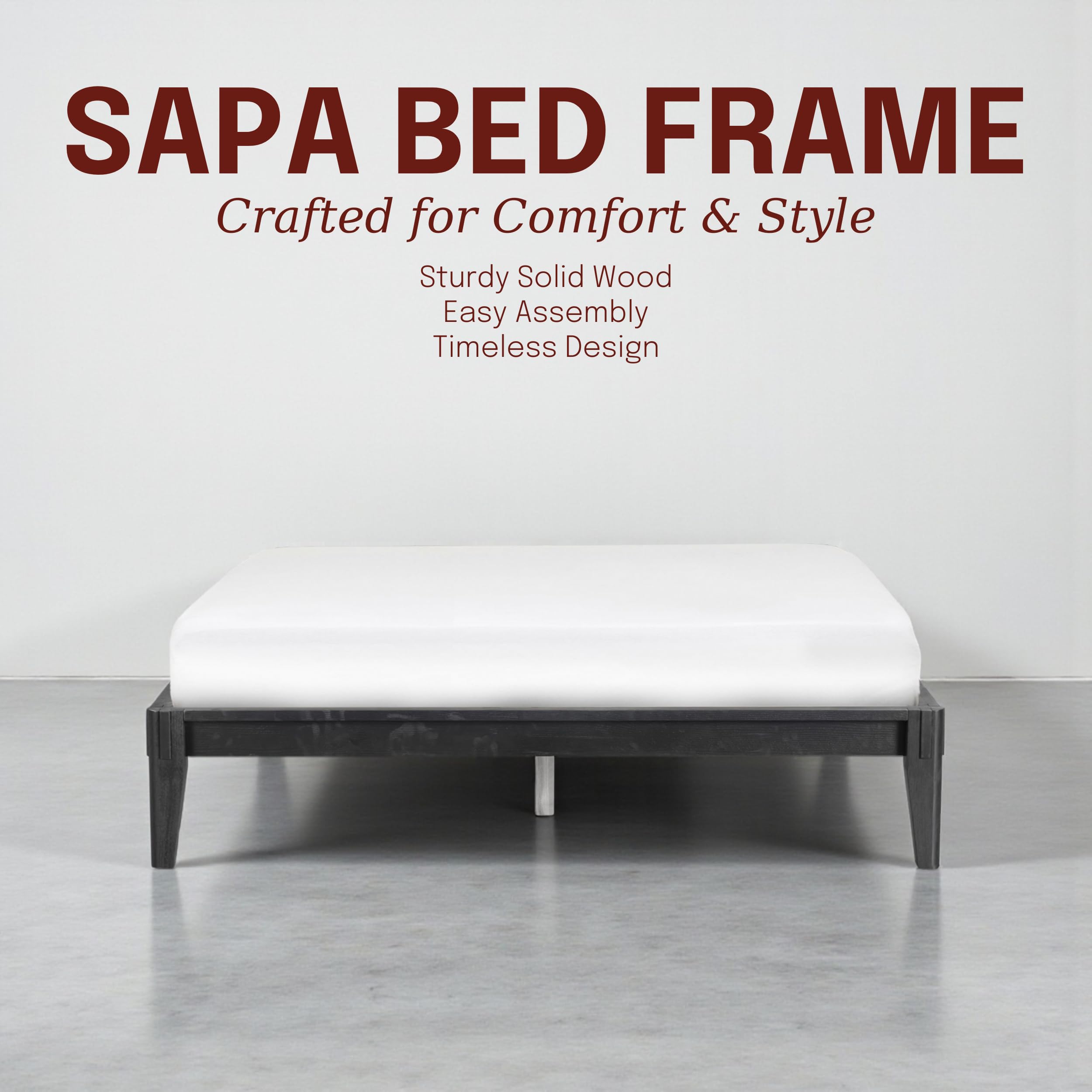 Amazon.com: NTC Sapa Solid Wood Platform Bed Frame – Minimalist, Japanese  Joinery, No Box Spring Needed, Silent Slats, Easy Assembly – Queen – Burnt  Black : Home & Kitchen