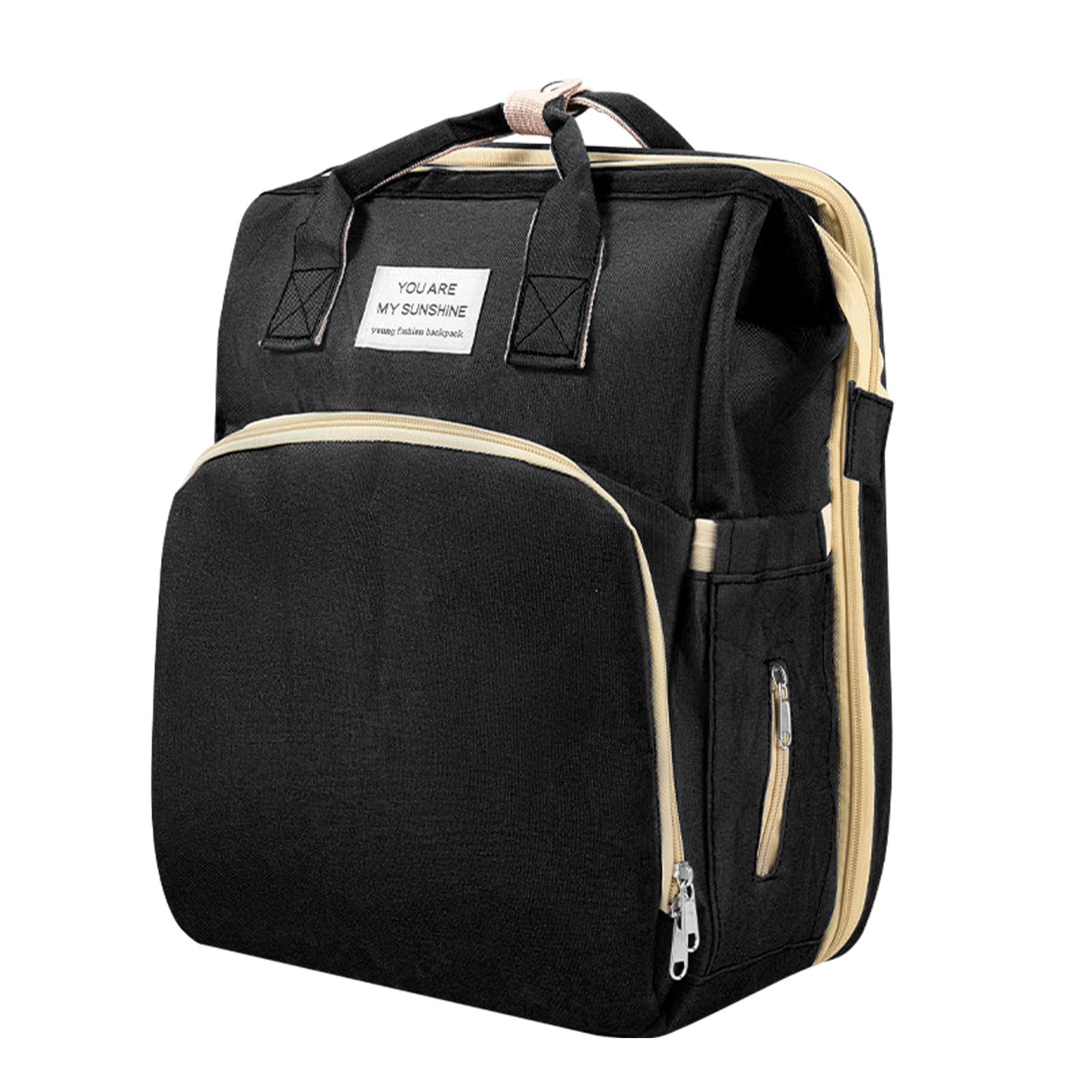 Sac a Langer a Dos avec Sacs à Langer Lit Grande Capacité, Grande Sac à Couches avec Matelas à Langer,sac à Dos pour lit Bébé,sac de Voyage avec Lit Pliable et Pare-Soleil (noir)